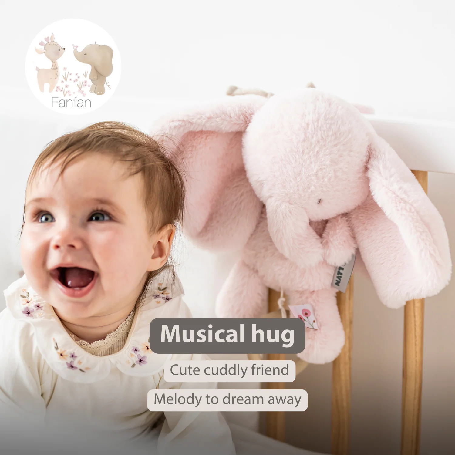 FanFan Musical Cuddle Toy Elephant - 25 cm - Soft Plush with Music - Pink - Image 30