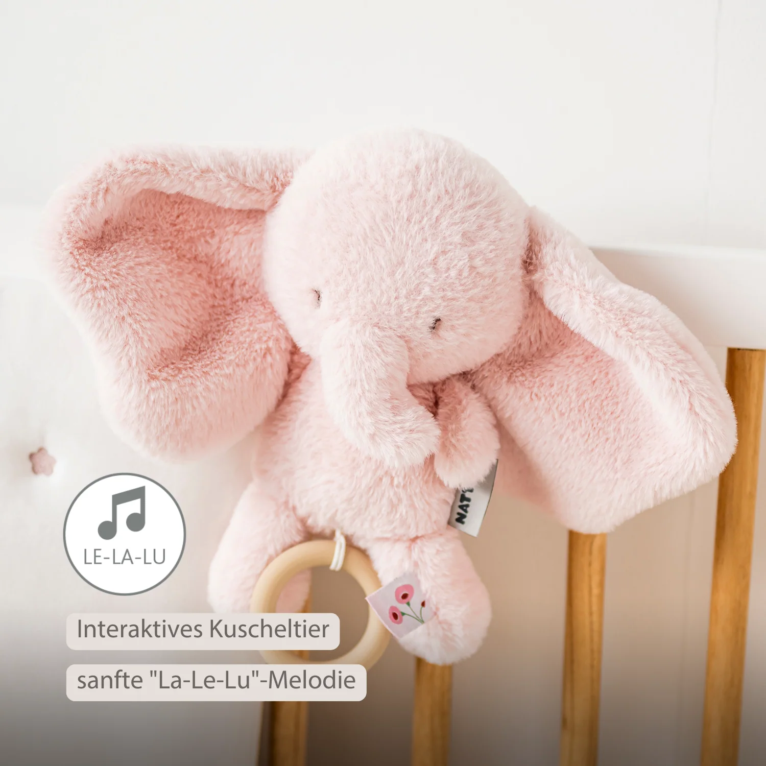 FanFan Musical Cuddle Toy Elephant - 25 cm - Soft Plush with Music - Pink - Image 4