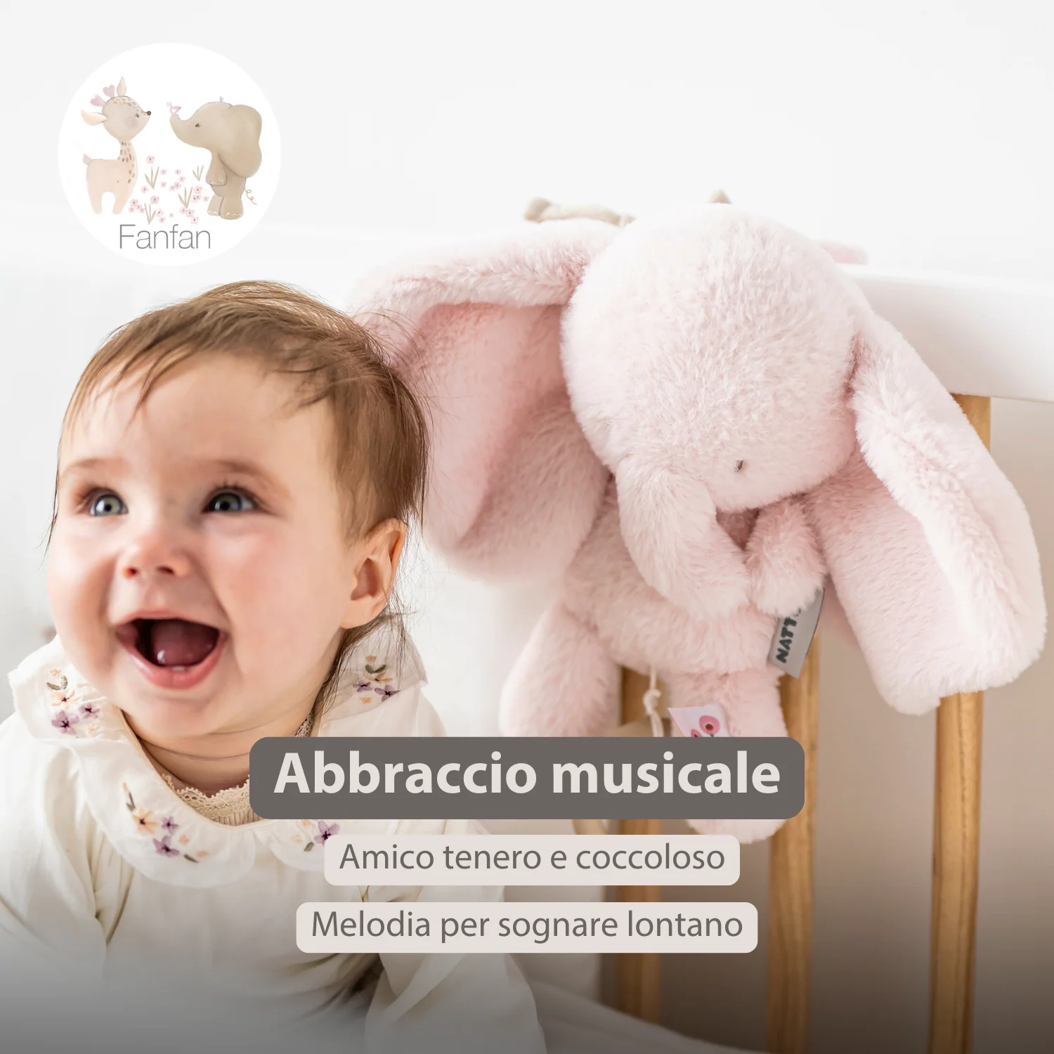 FanFan Musical Cuddle Toy Elephant - 25 cm - Soft Plush with Music - Pink - Image 9