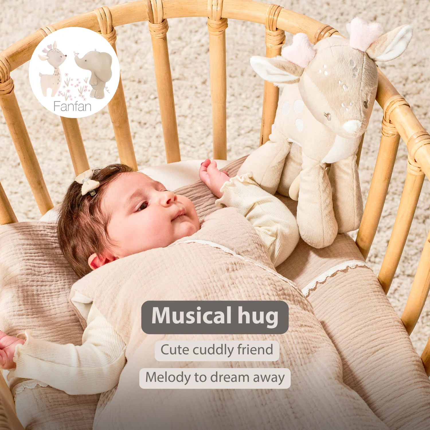 FanFan Musical soft toy little deer - 25 cm - Soft toy with music - Beige - Image 30