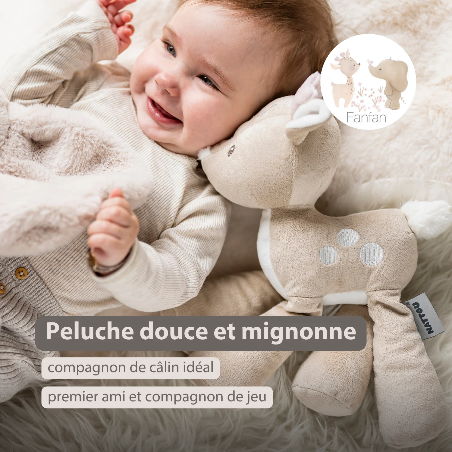 FanFan Plush Deer - 30 cm - Soft Baby Plush - Beige - Image 16
