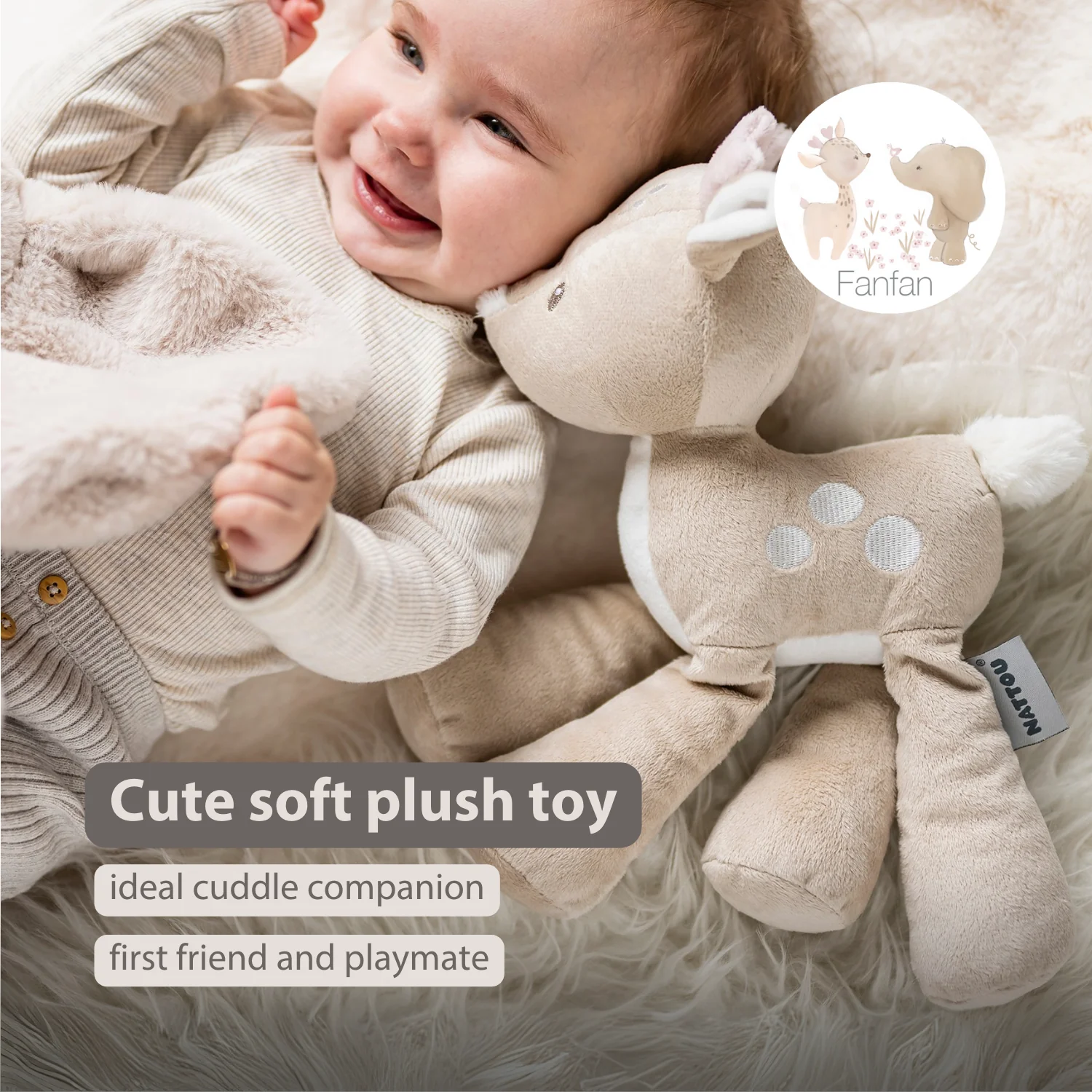 FanFan Plush Deer - 30 cm - Soft Baby Plush - Beige - Image 30