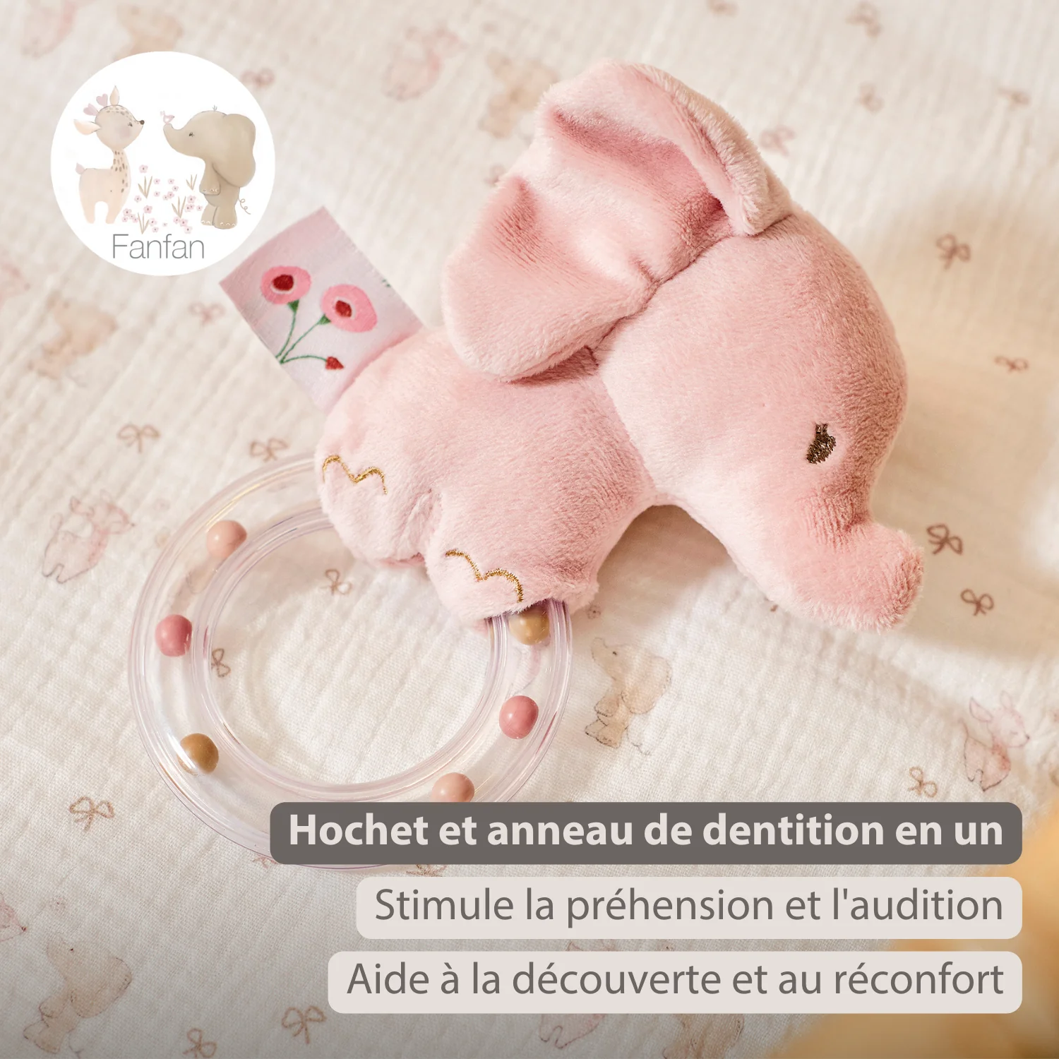 FanFan Rattle Baby Elephant - 15 cm - Baby Teether - Image 16