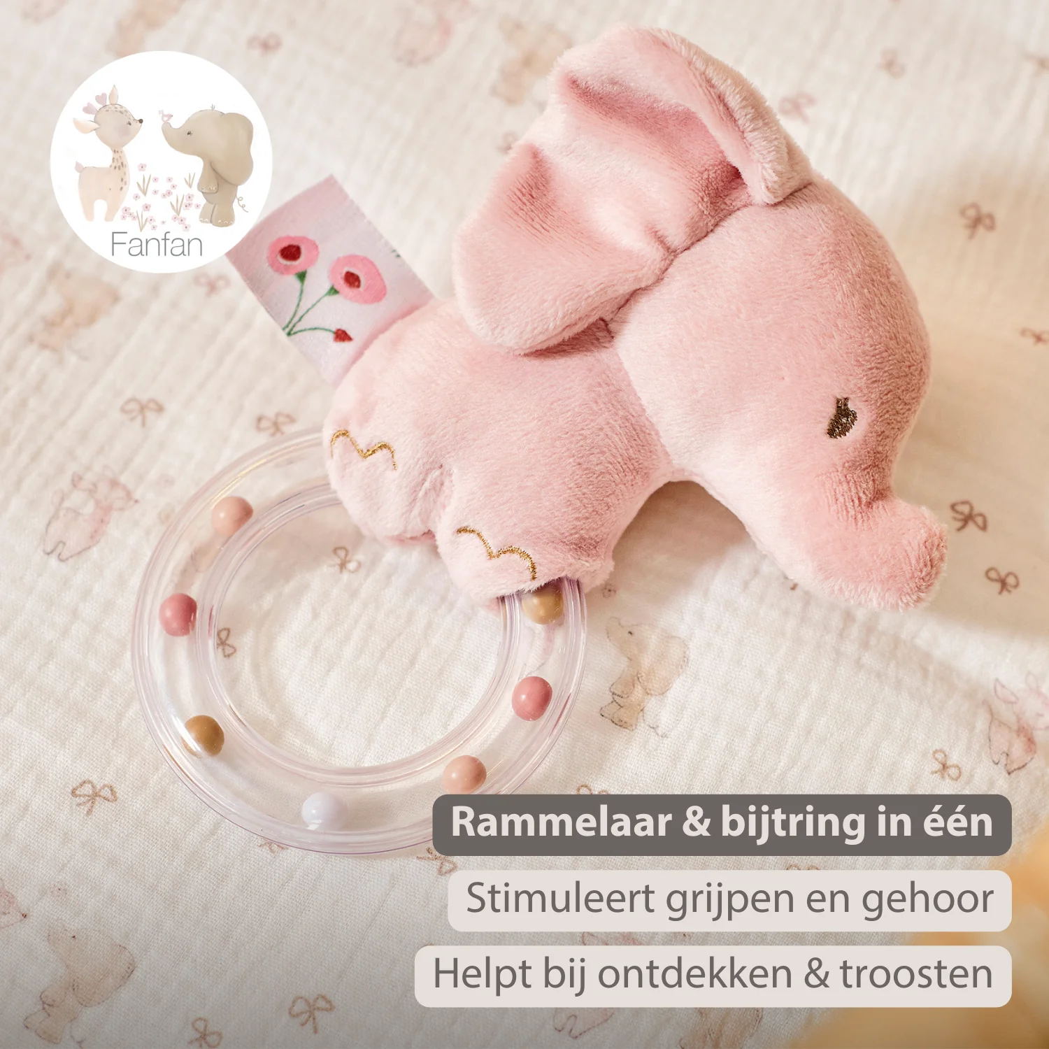 FanFan Rattle Baby Elephant - 15 cm - Baby Teether - Image 23