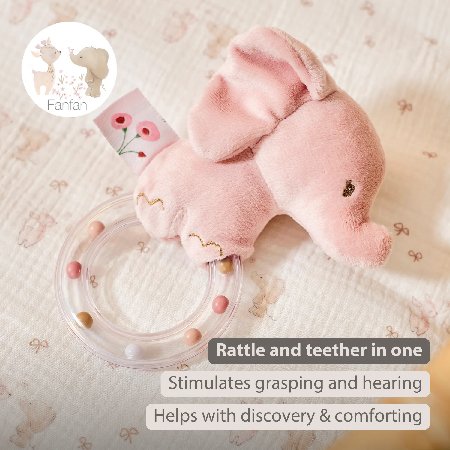 FanFan Rattle Baby Elephant - 15 cm - Baby Teether - Image 30