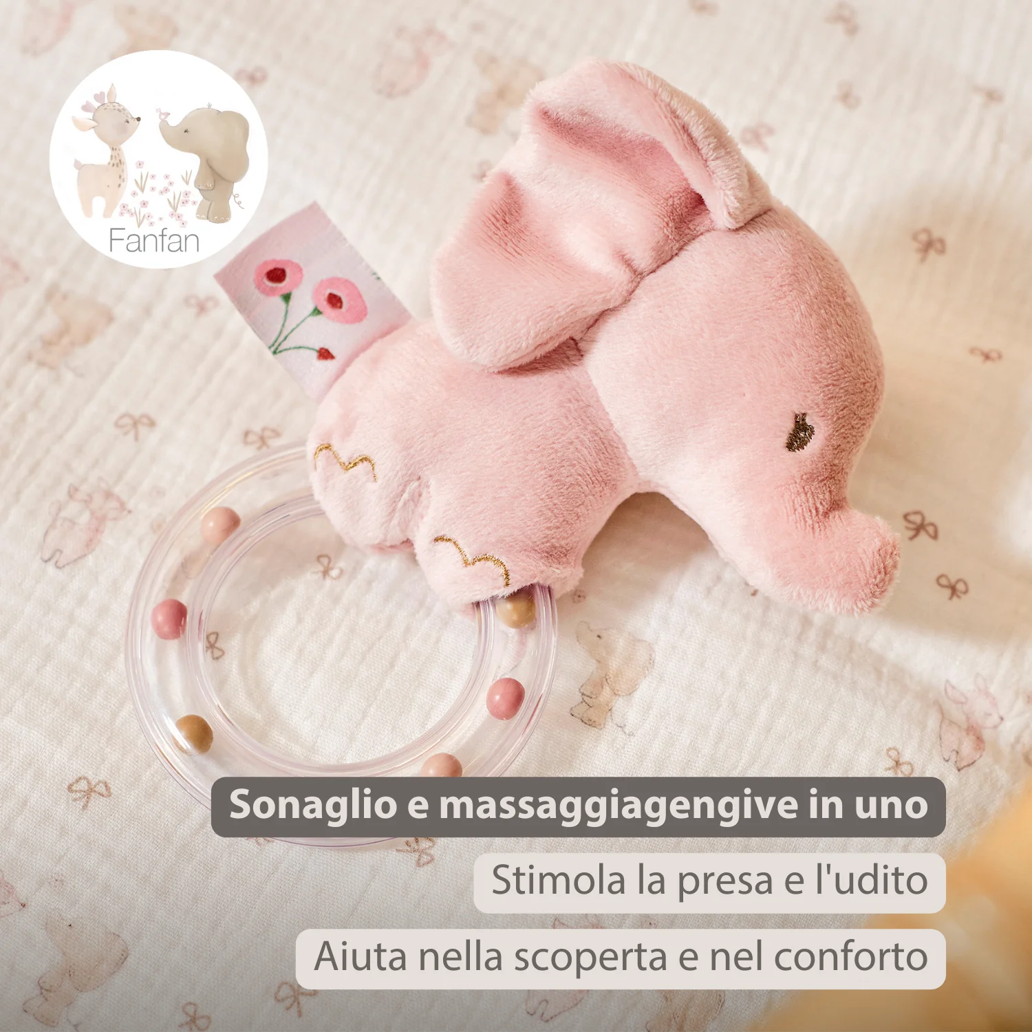 FanFan Rattle Baby Elephant - 15 cm - Baby Teether - Image 9
