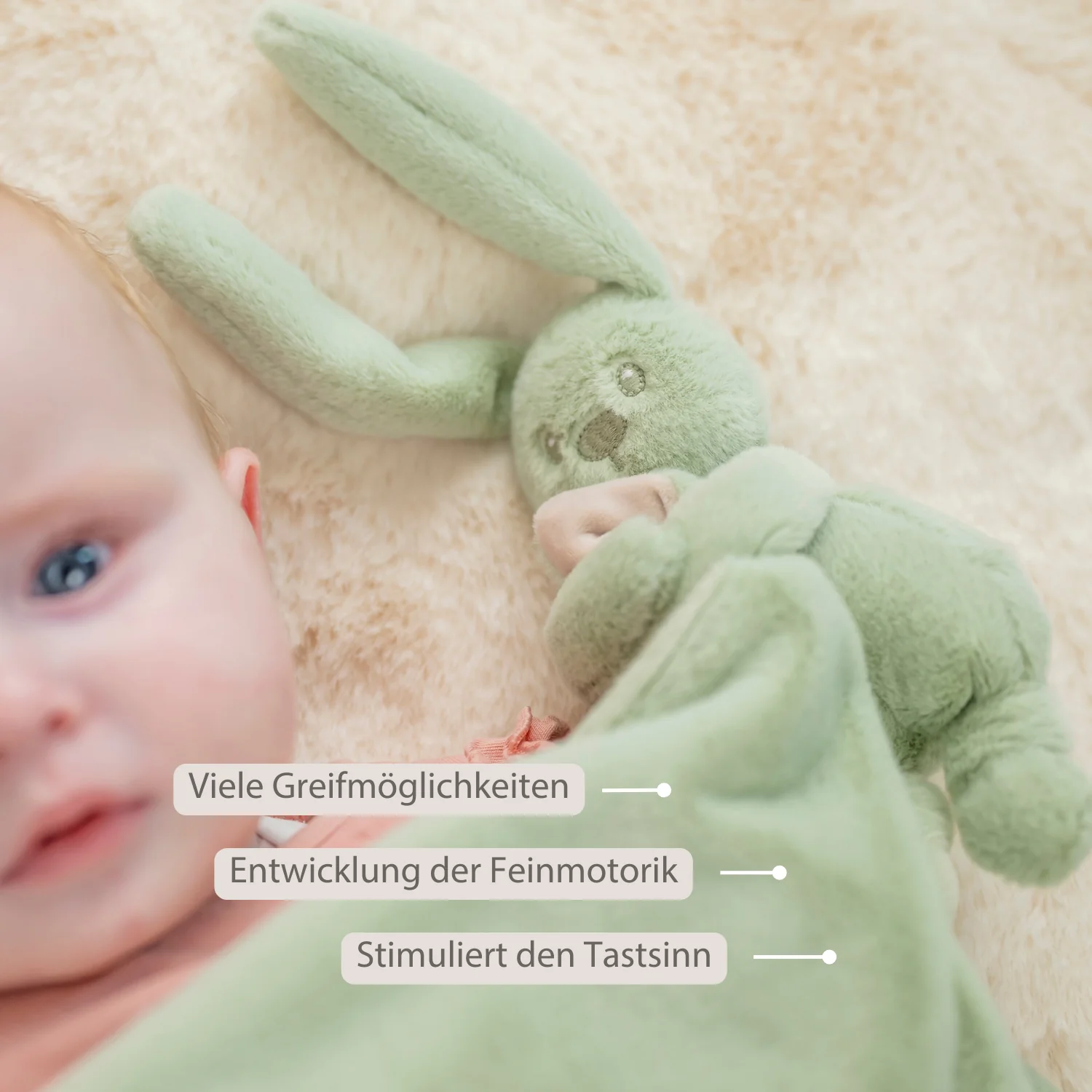 Lapidou Baby Blanket with Plush - 50 x 50 cm - Doudou Rabbit - Linden Green - Image 10