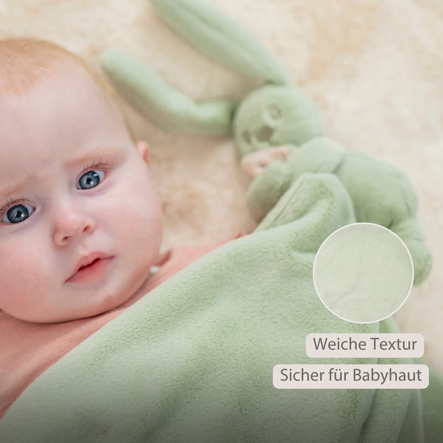 Lapidou Baby Blanket with Plush - 50 x 50 cm - Doudou Rabbit - Linden Green - Image 12