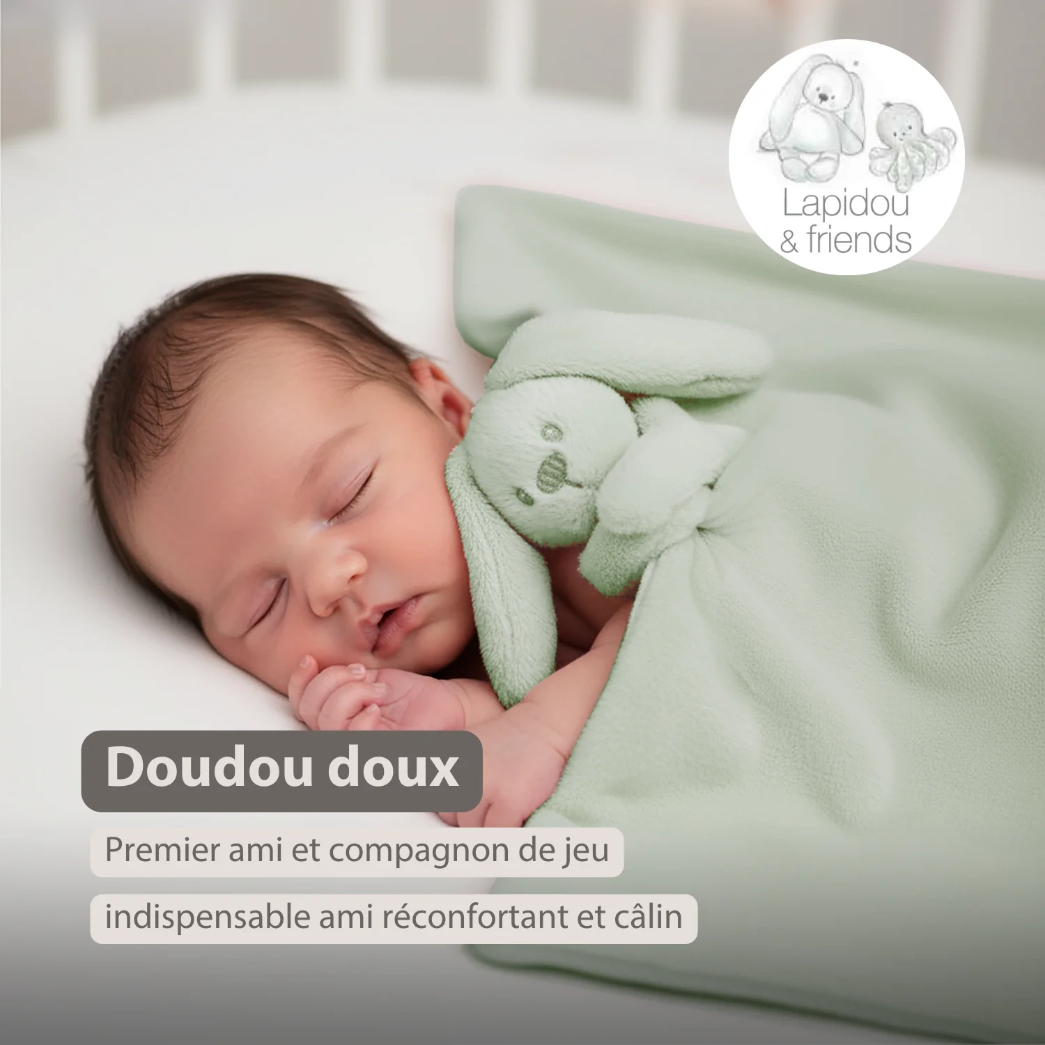 Lapidou Baby Blanket with Plush - 50 x 50 cm - Doudou Rabbit - Linden Green - Image 16