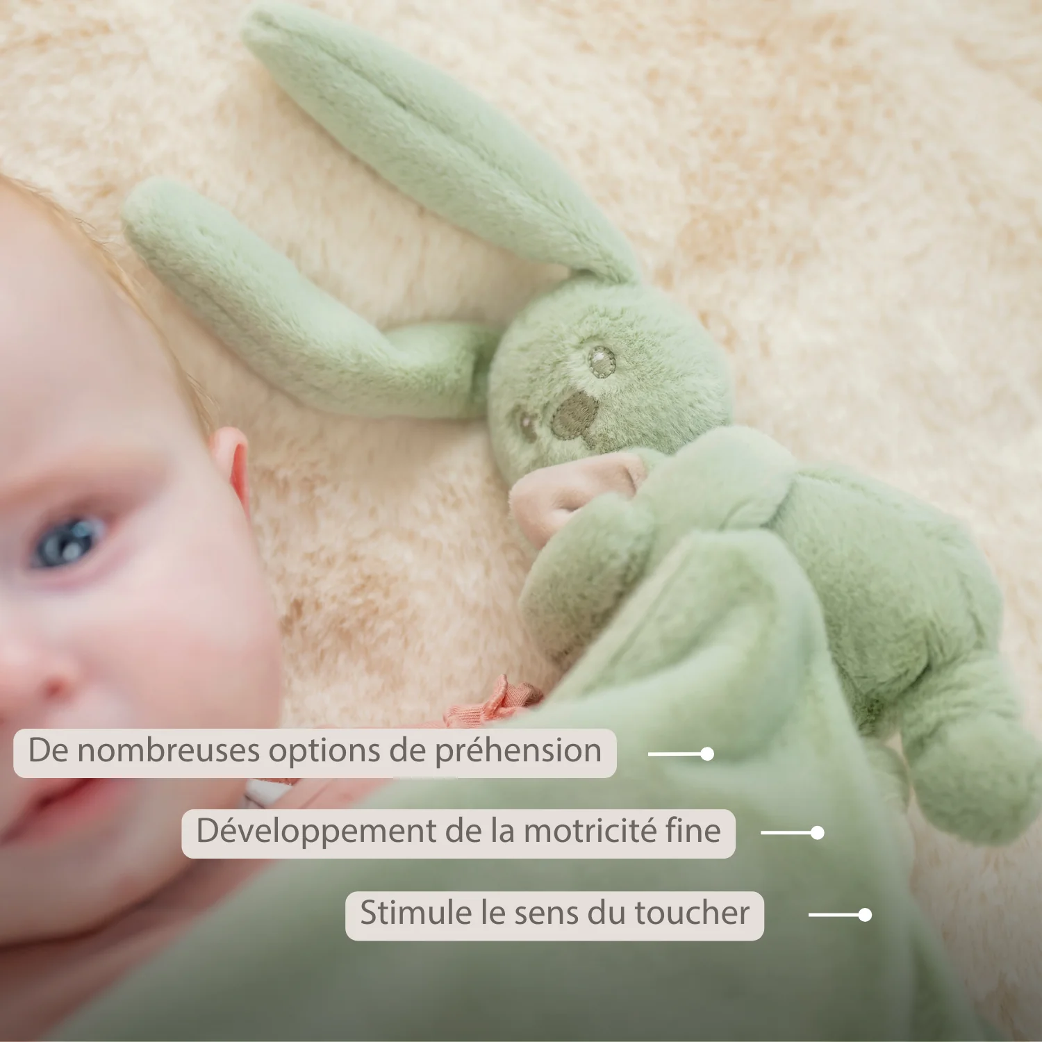 Lapidou Baby Blanket with Plush - 50 x 50 cm - Doudou Rabbit - Linden Green - Image 17