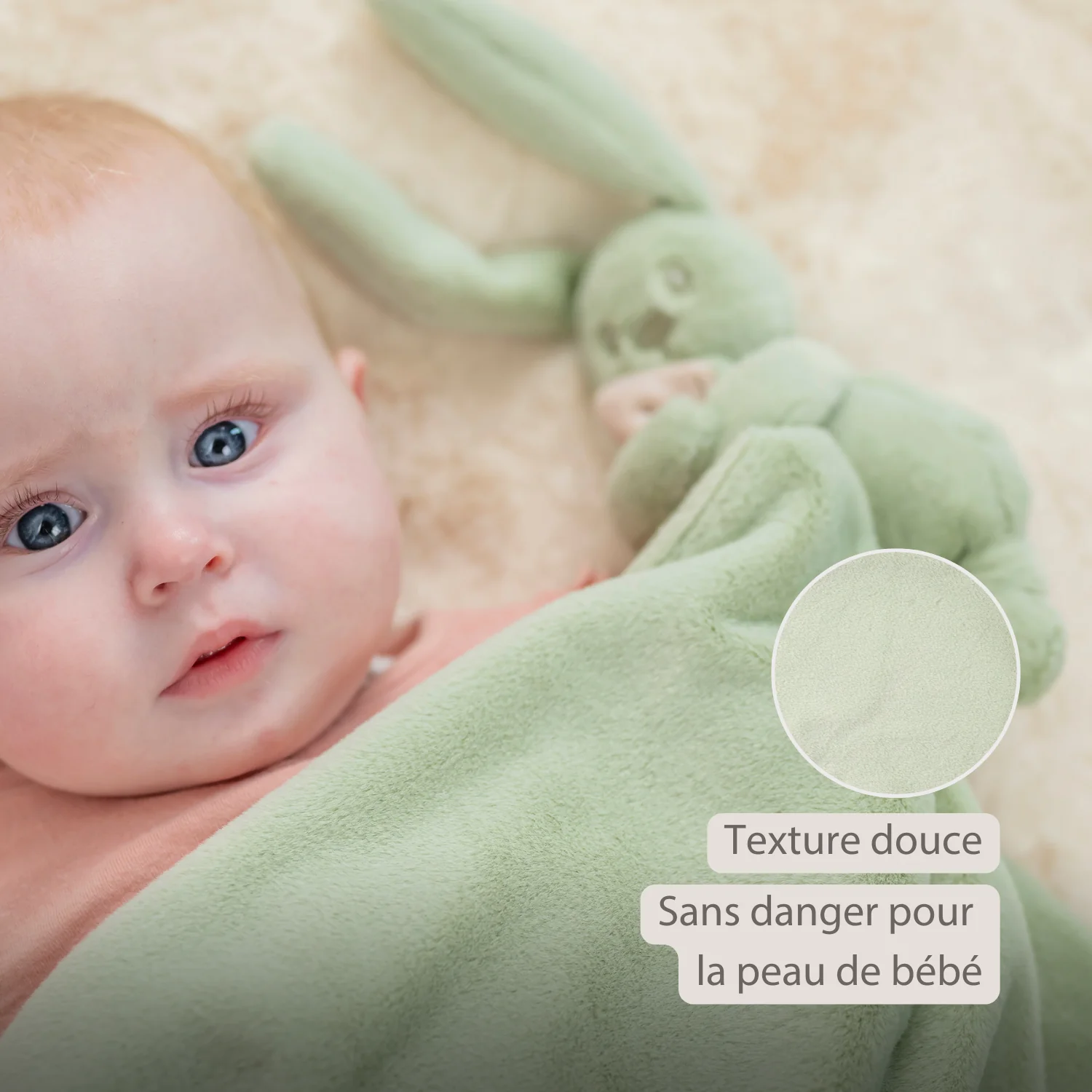 Lapidou Baby Blanket with Plush - 50 x 50 cm - Doudou Rabbit - Linden Green - Image 19