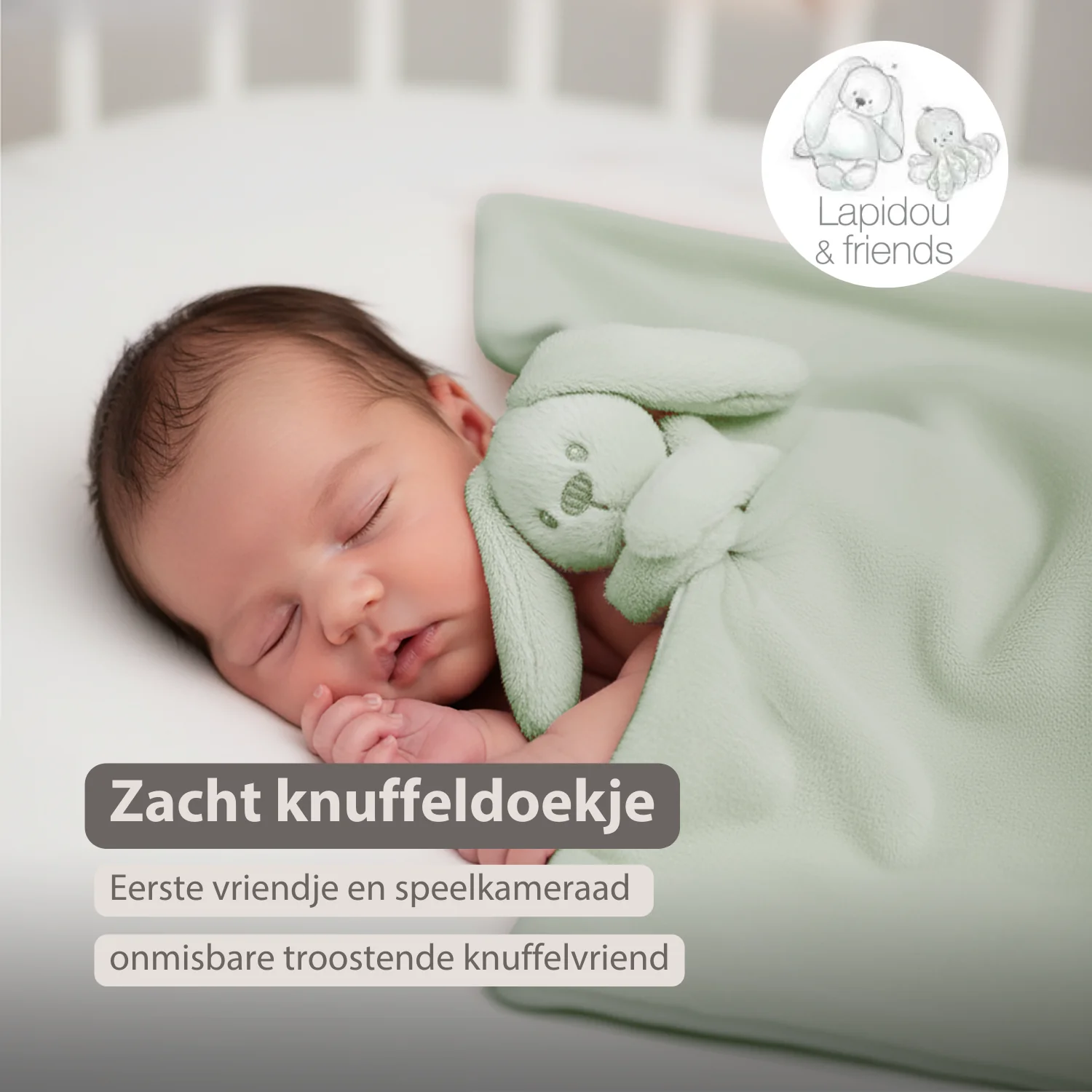 Lapidou Baby Blanket with Plush - 50 x 50 cm - Doudou Rabbit - Linden Green - Image 23