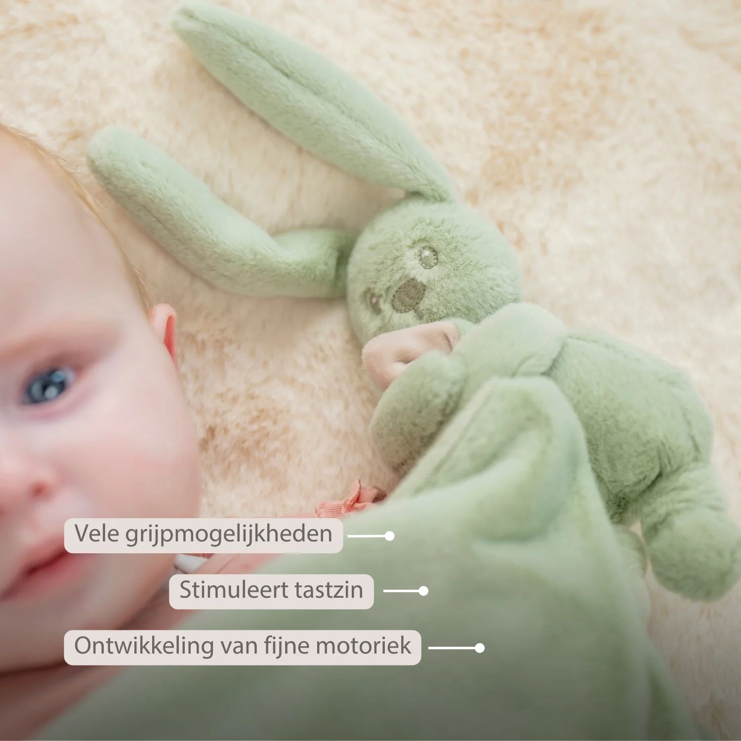 Lapidou Baby Blanket with Plush - 50 x 50 cm - Doudou Rabbit - Linden Green - Image 24