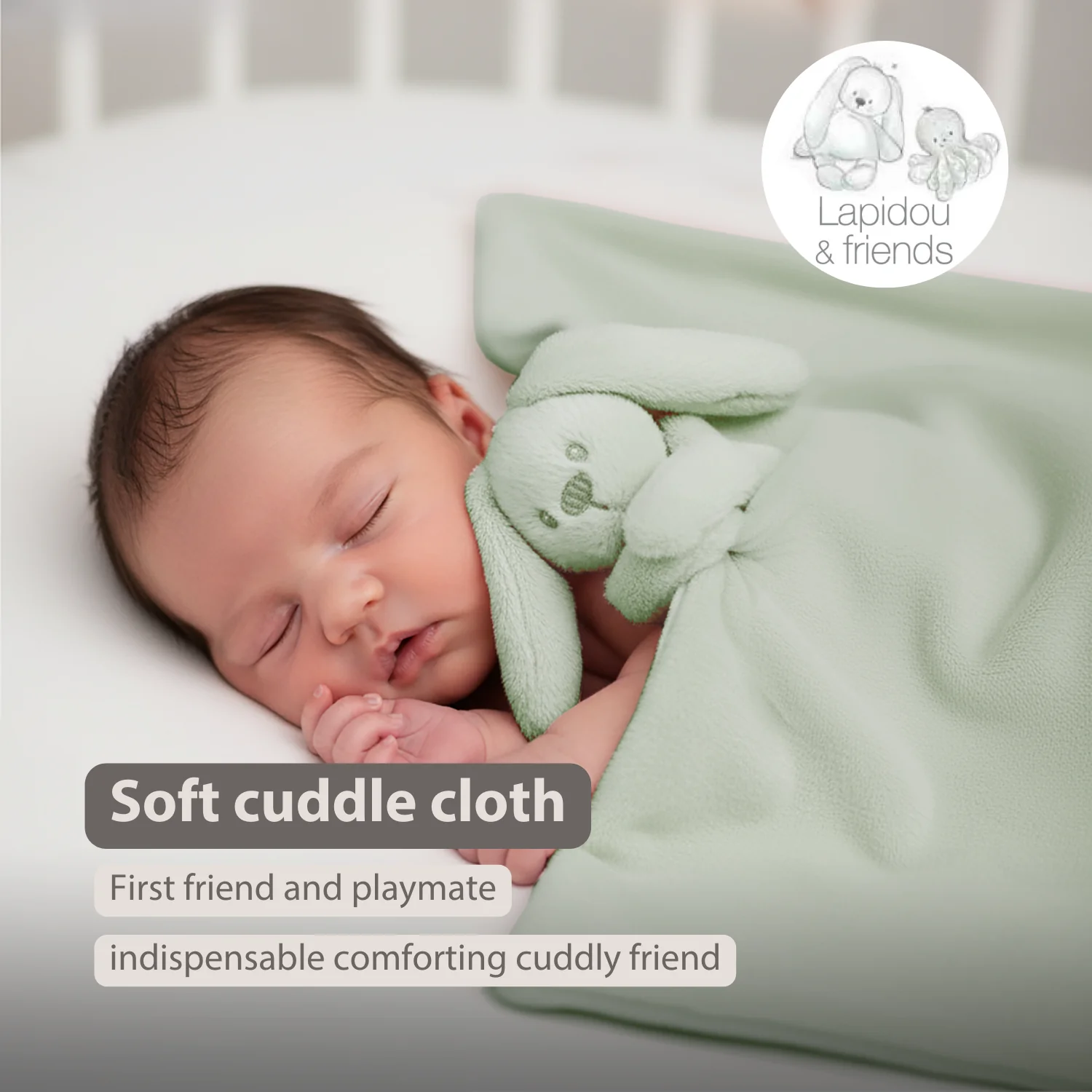 Lapidou Baby Blanket with Plush - 50 x 50 cm - Doudou Rabbit - Linden Green - Image 30