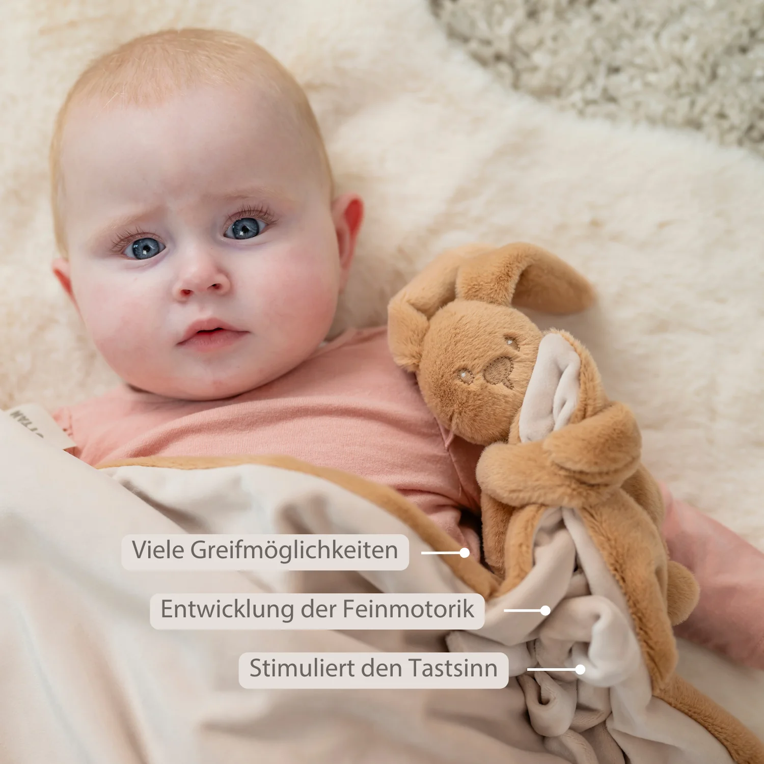 Lapidou Baby Blanket with Plush - 50 x 50 cm - Doudou Rabbit - Warm Beige - Image 10