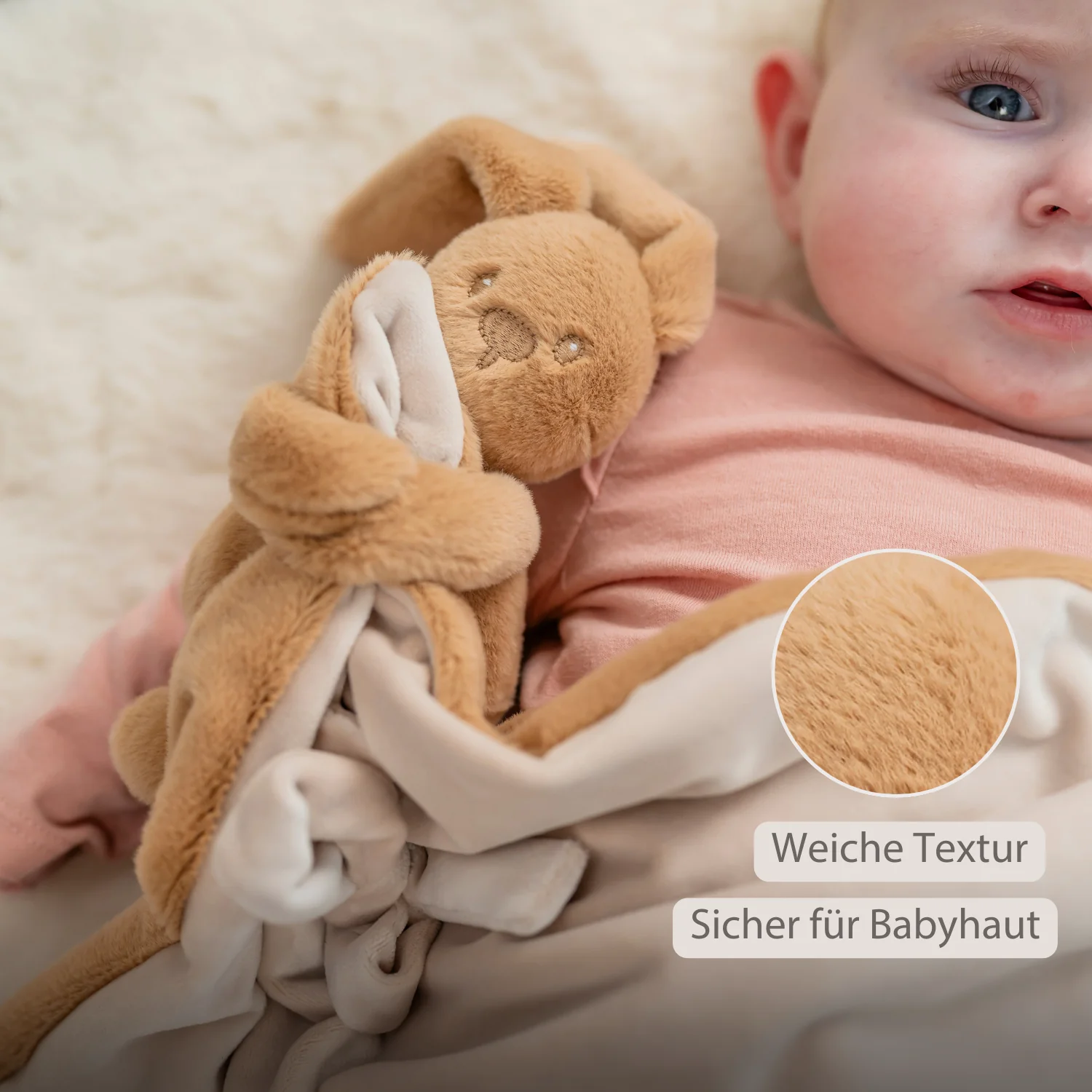 Lapidou Baby Blanket with Plush - 50 x 50 cm - Doudou Rabbit - Warm Beige - Image 12