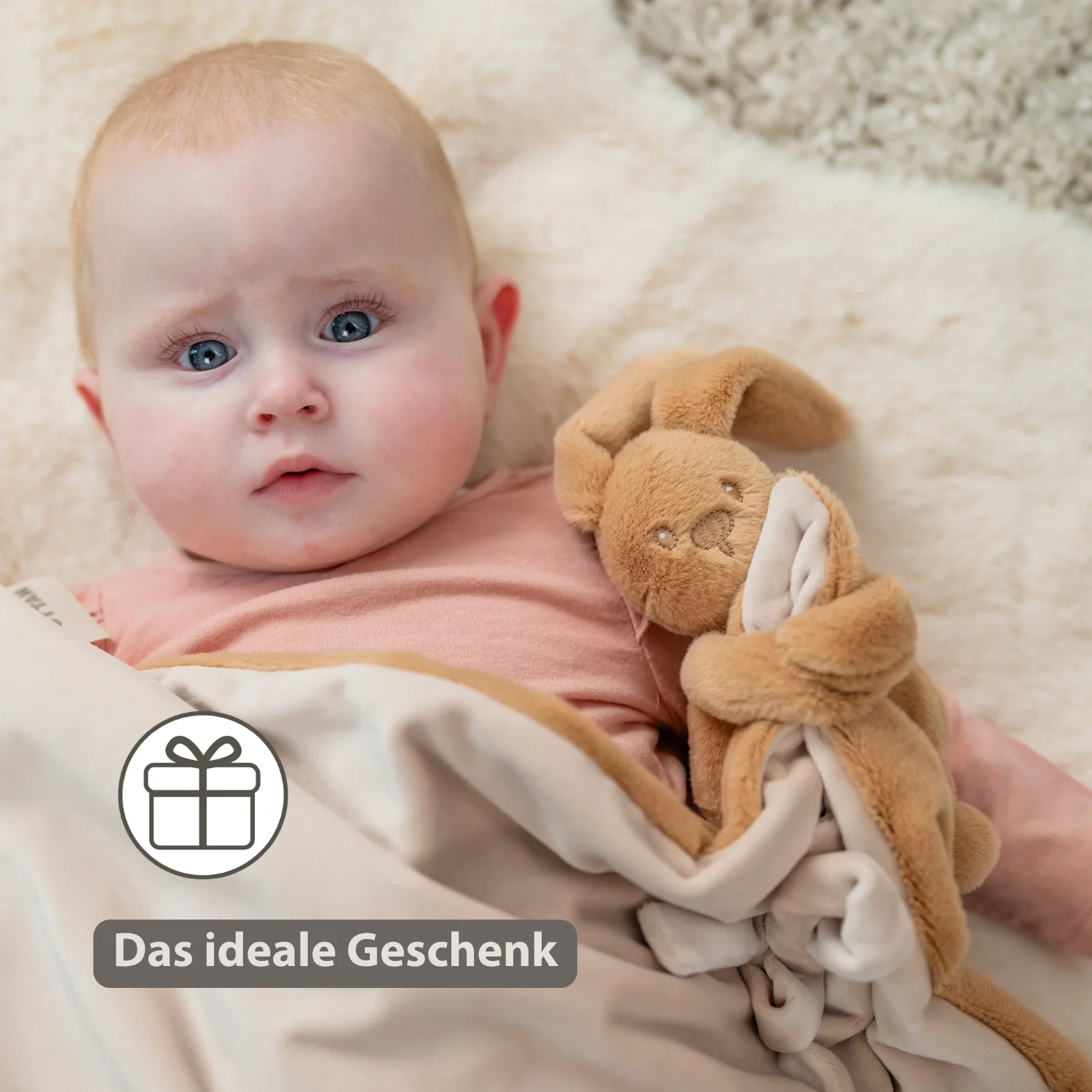 Lapidou Baby Blanket with Plush - 50 x 50 cm - Doudou Rabbit - Warm Beige - Image 14