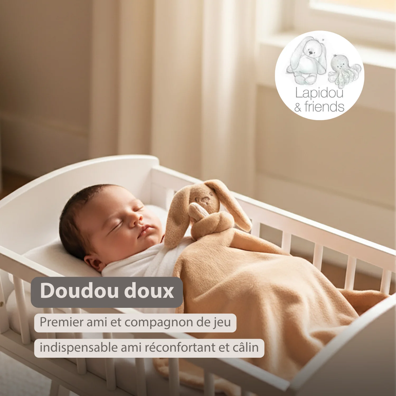 Lapidou Baby Blanket with Plush - 50 x 50 cm - Doudou Rabbit - Warm Beige - Image 16