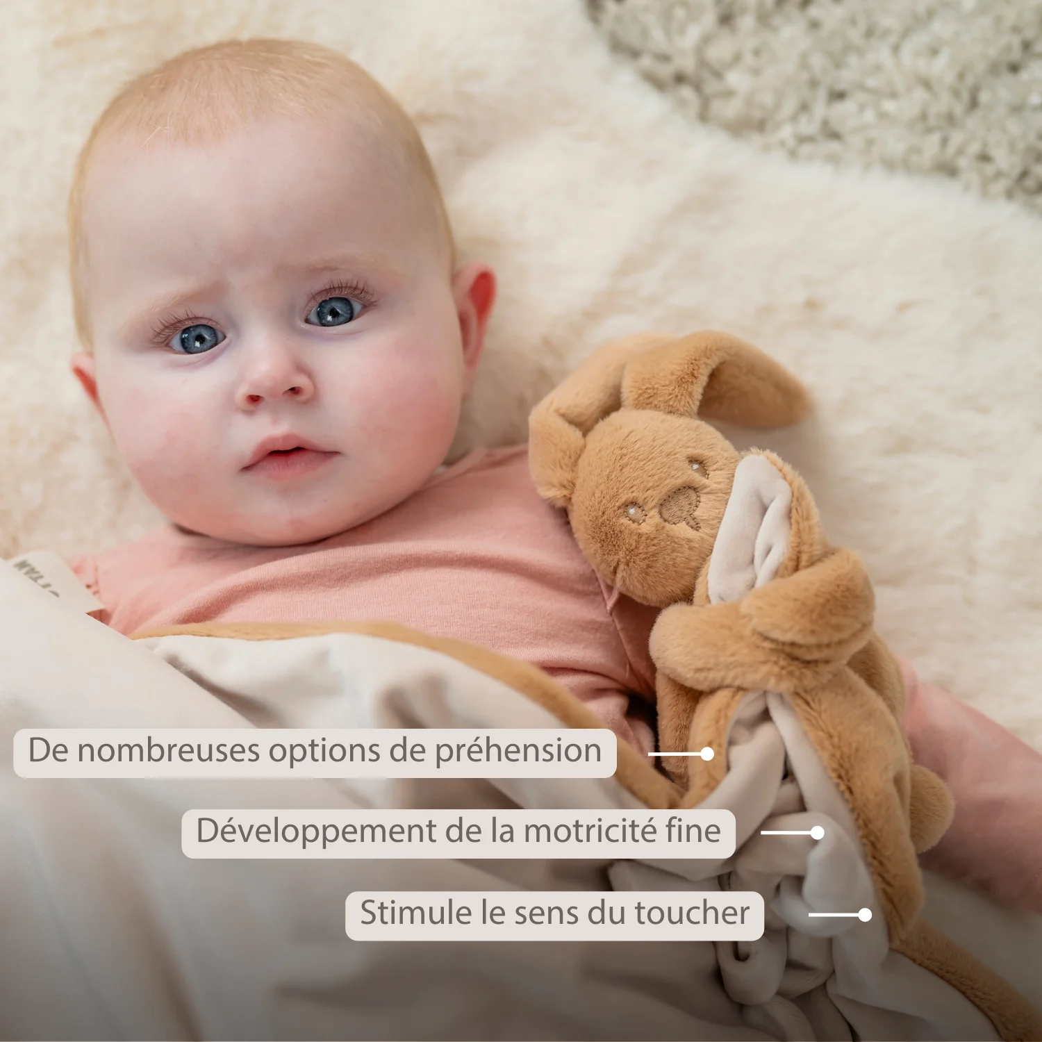 Lapidou Baby Blanket with Plush - 50 x 50 cm - Doudou Rabbit - Warm Beige - Image 17
