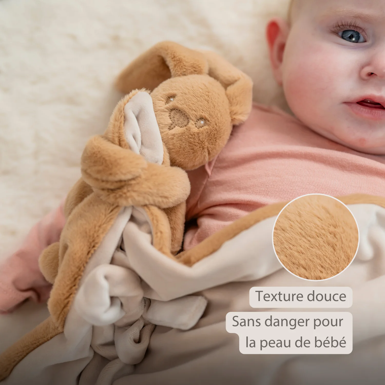 Lapidou Baby Blanket with Plush - 50 x 50 cm - Doudou Rabbit - Warm Beige - Image 19