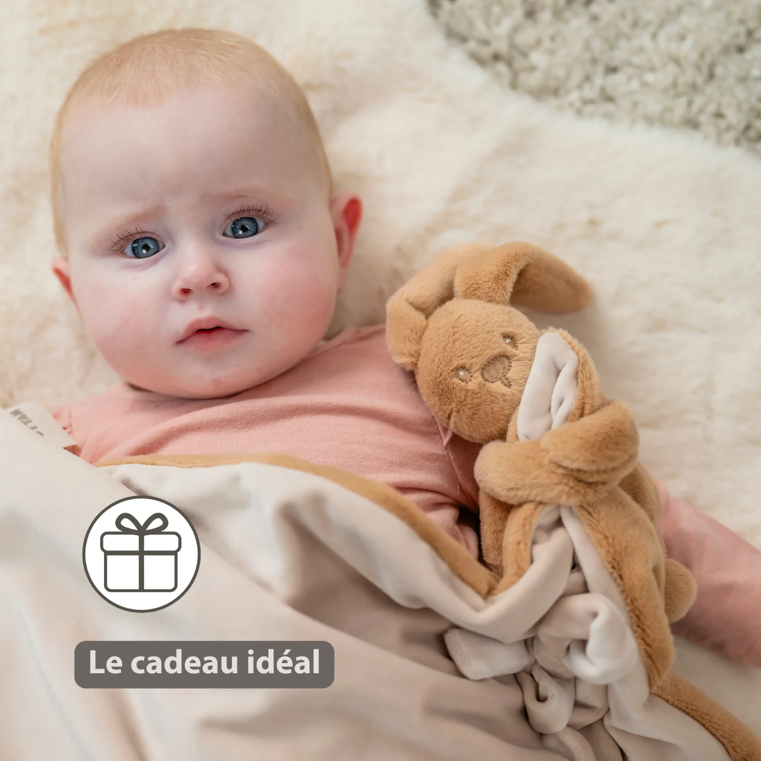 Lapidou Baby Blanket with Plush - 50 x 50 cm - Doudou Rabbit - Warm Beige - Image 21