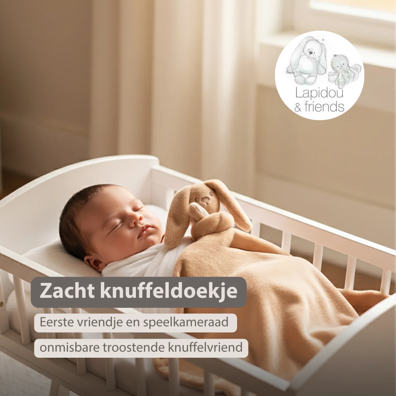 Lapidou Baby Blanket with Plush - 50 x 50 cm - Doudou Rabbit - Warm Beige - Image 23