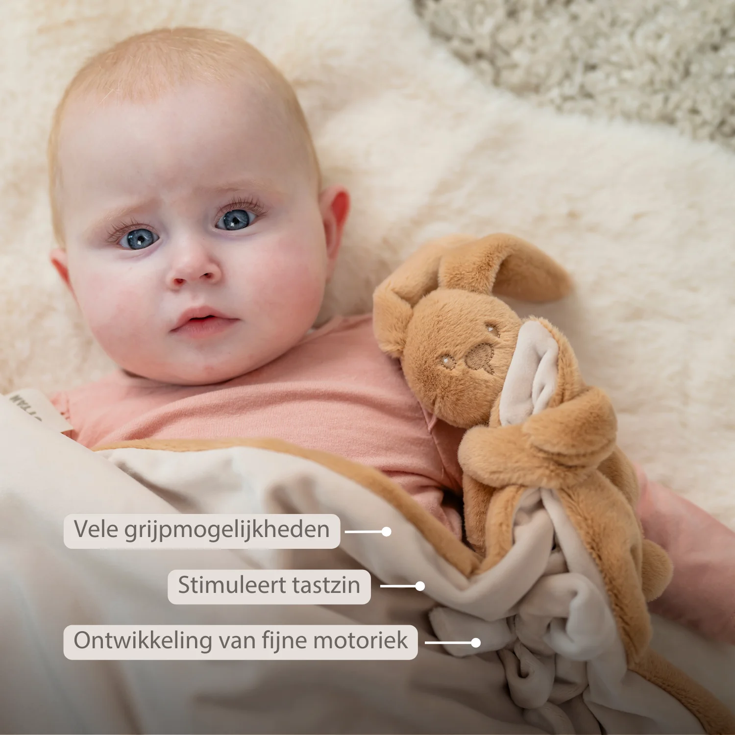 Lapidou Baby Blanket with Plush - 50 x 50 cm - Doudou Rabbit - Warm Beige - Image 24