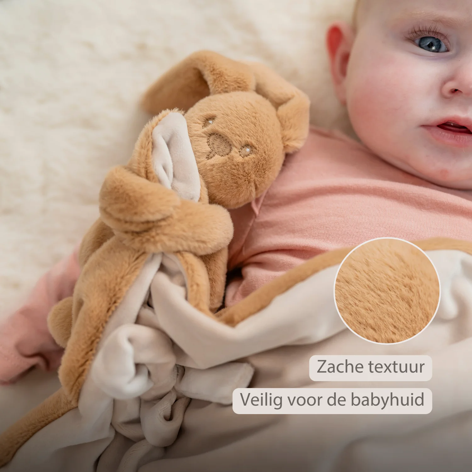 Lapidou Baby Blanket with Plush - 50 x 50 cm - Doudou Rabbit - Warm Beige - Image 26