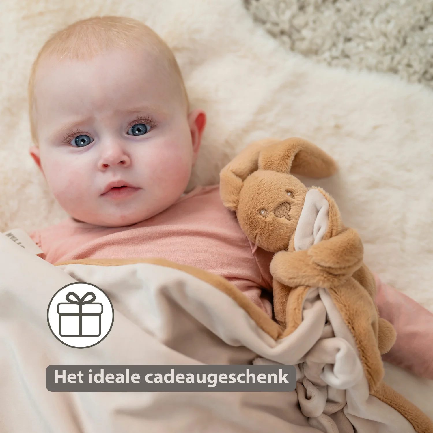 Lapidou Baby Blanket with Plush - 50 x 50 cm - Doudou Rabbit - Warm Beige - Image 28