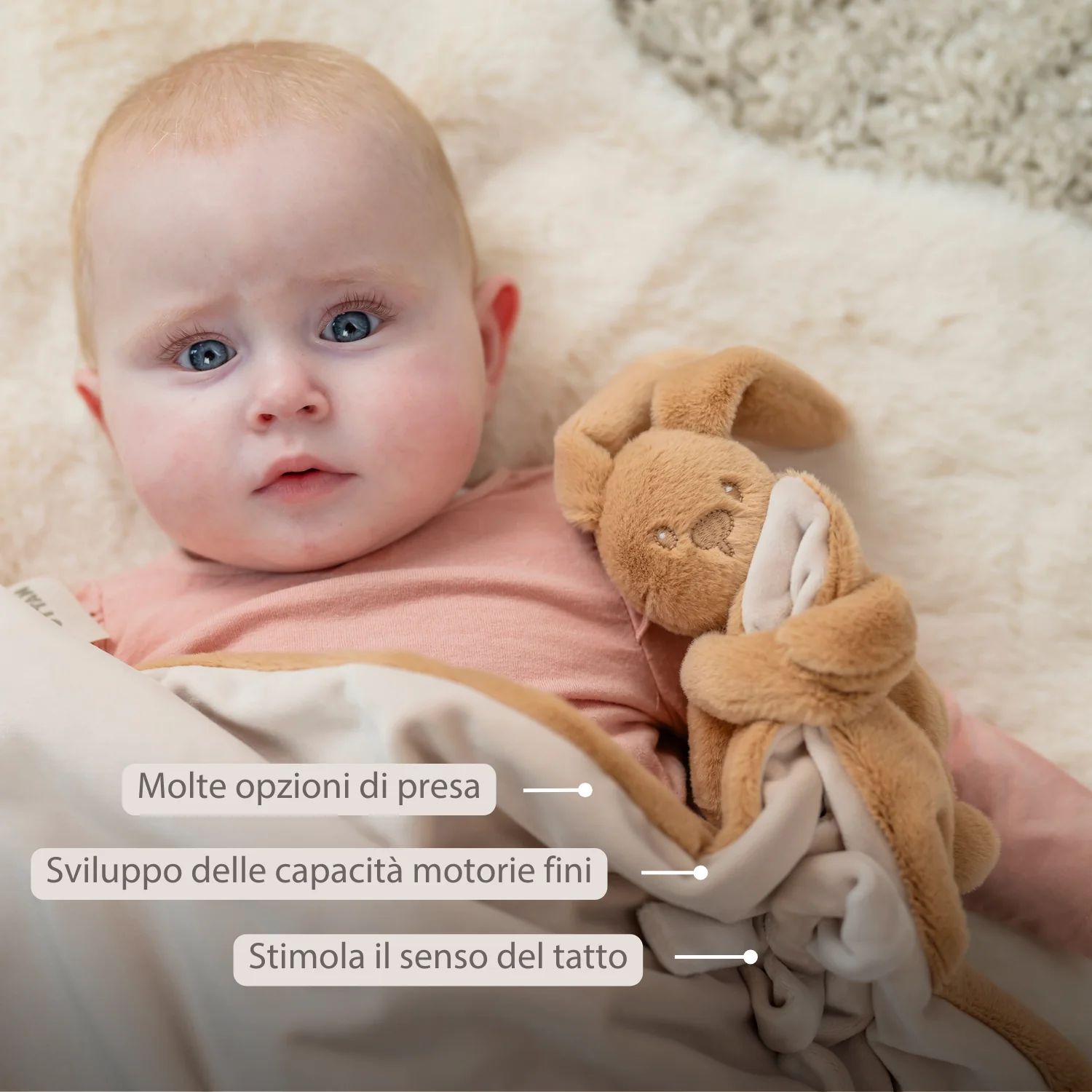 Lapidou Baby Blanket with Plush - 50 x 50 cm - Doudou Rabbit - Warm Beige - Image 3