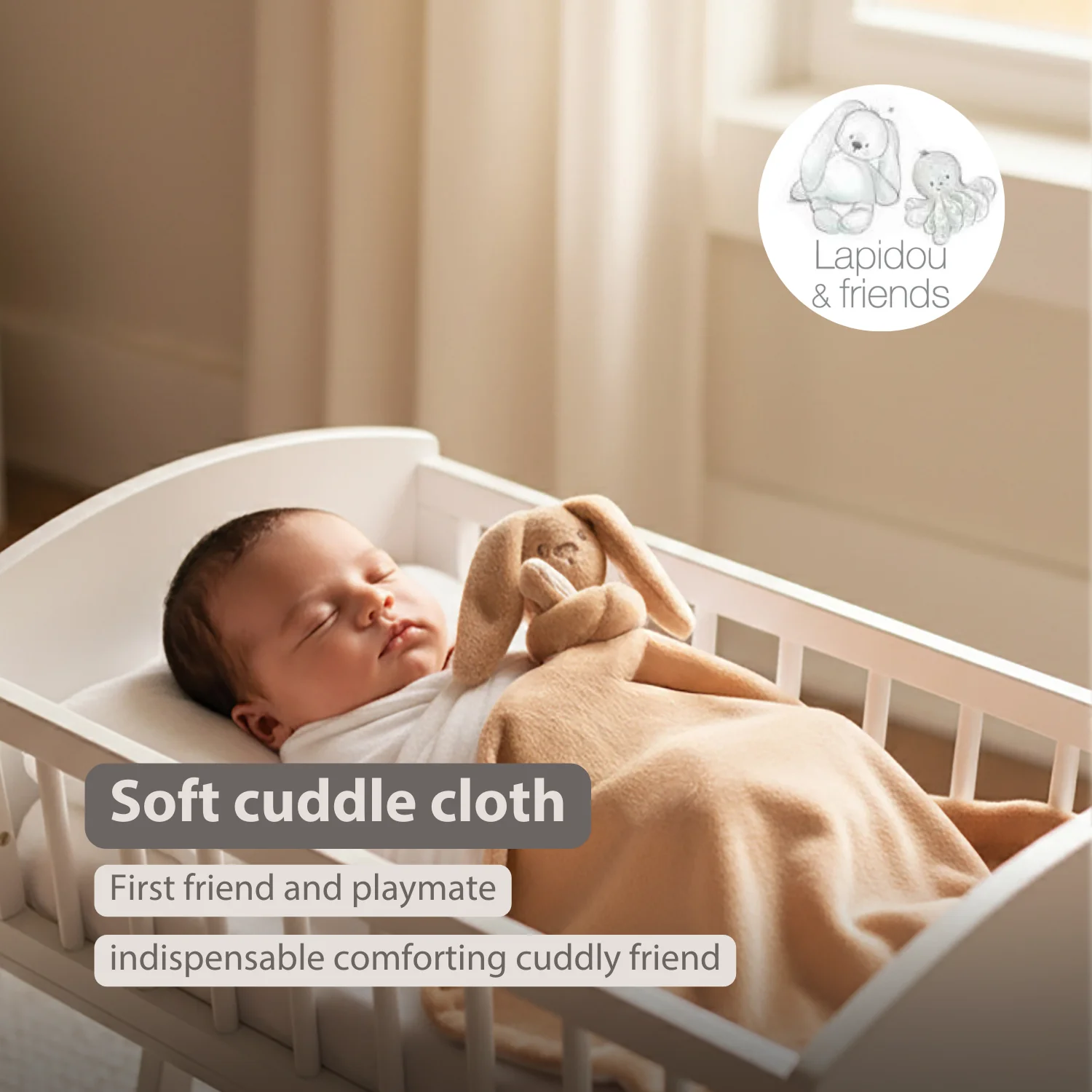 Lapidou Baby Blanket with Plush - 50 x 50 cm - Doudou Rabbit - Warm Beige - Image 30