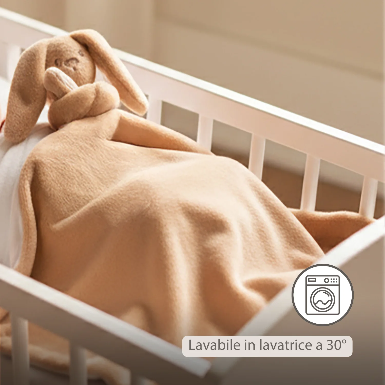 Lapidou Baby Blanket with Plush - 50 x 50 cm - Doudou Rabbit - Warm Beige - Image 4