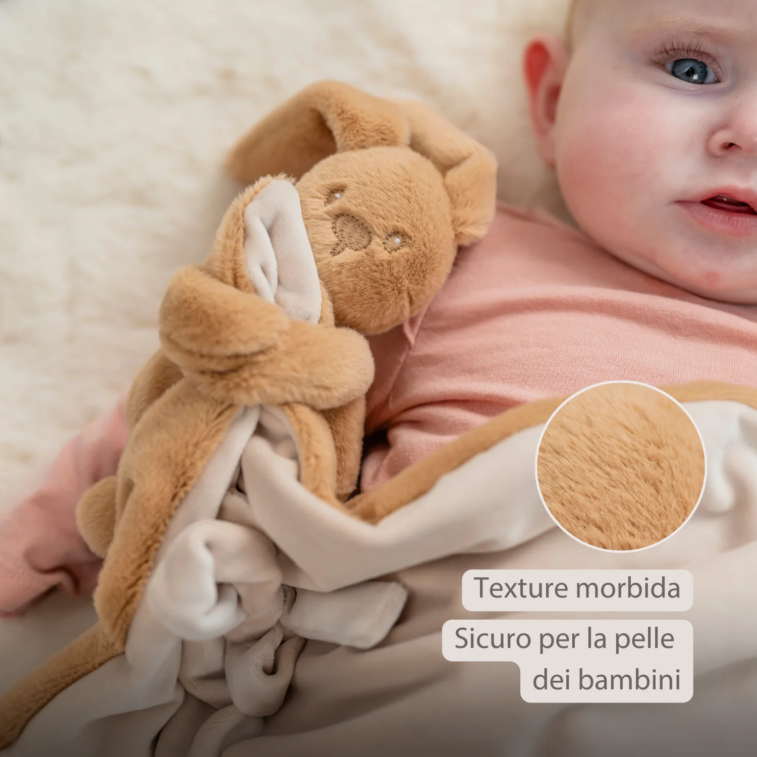 Lapidou Baby Blanket with Plush - 50 x 50 cm - Doudou Rabbit - Warm Beige - Image 5