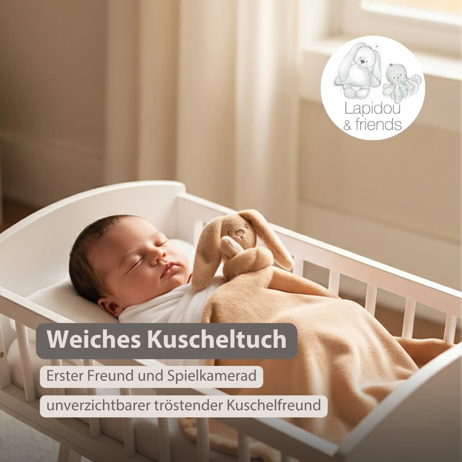 Lapidou Baby Blanket with Plush - 50 x 50 cm - Doudou Rabbit - Warm Beige - Image 9