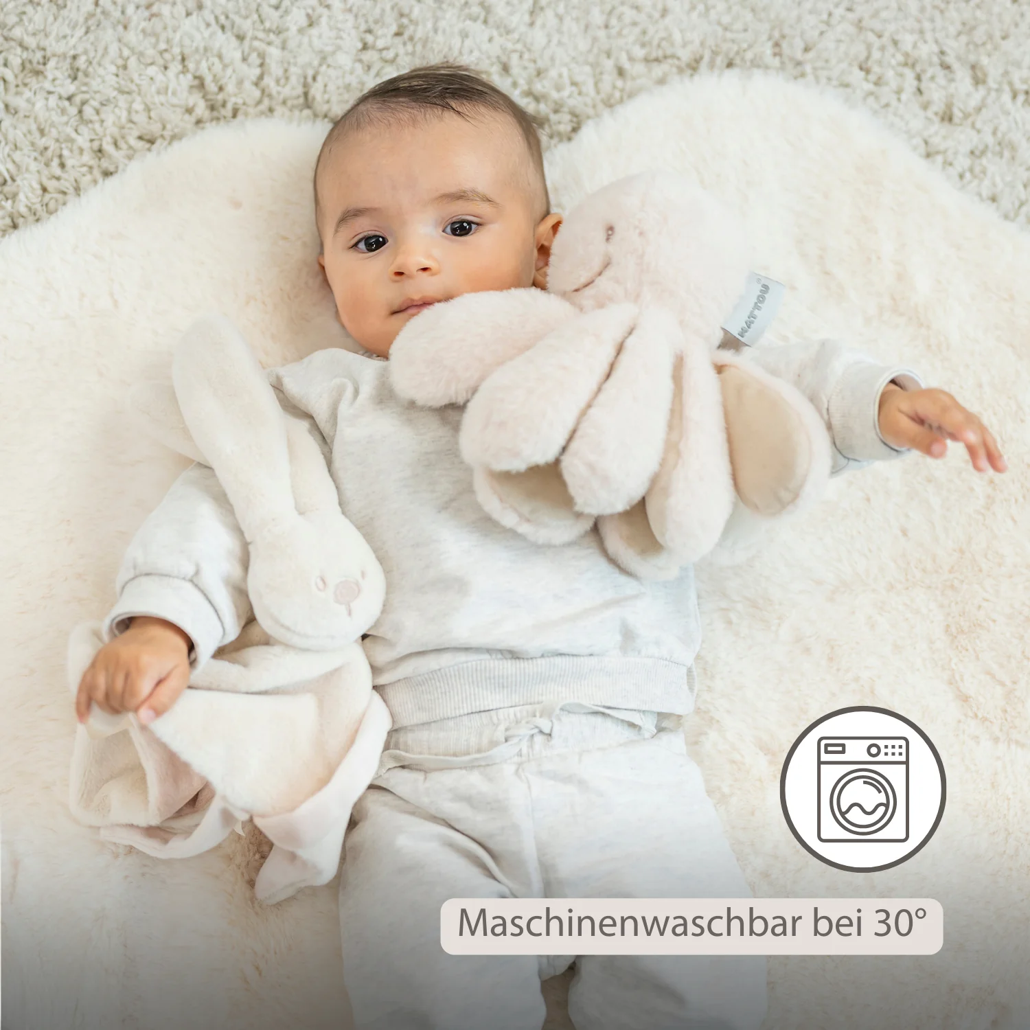 Lapidou Baby Comforter - 27 x 27 cm - Doudou Rabbit - Sand - Image 11