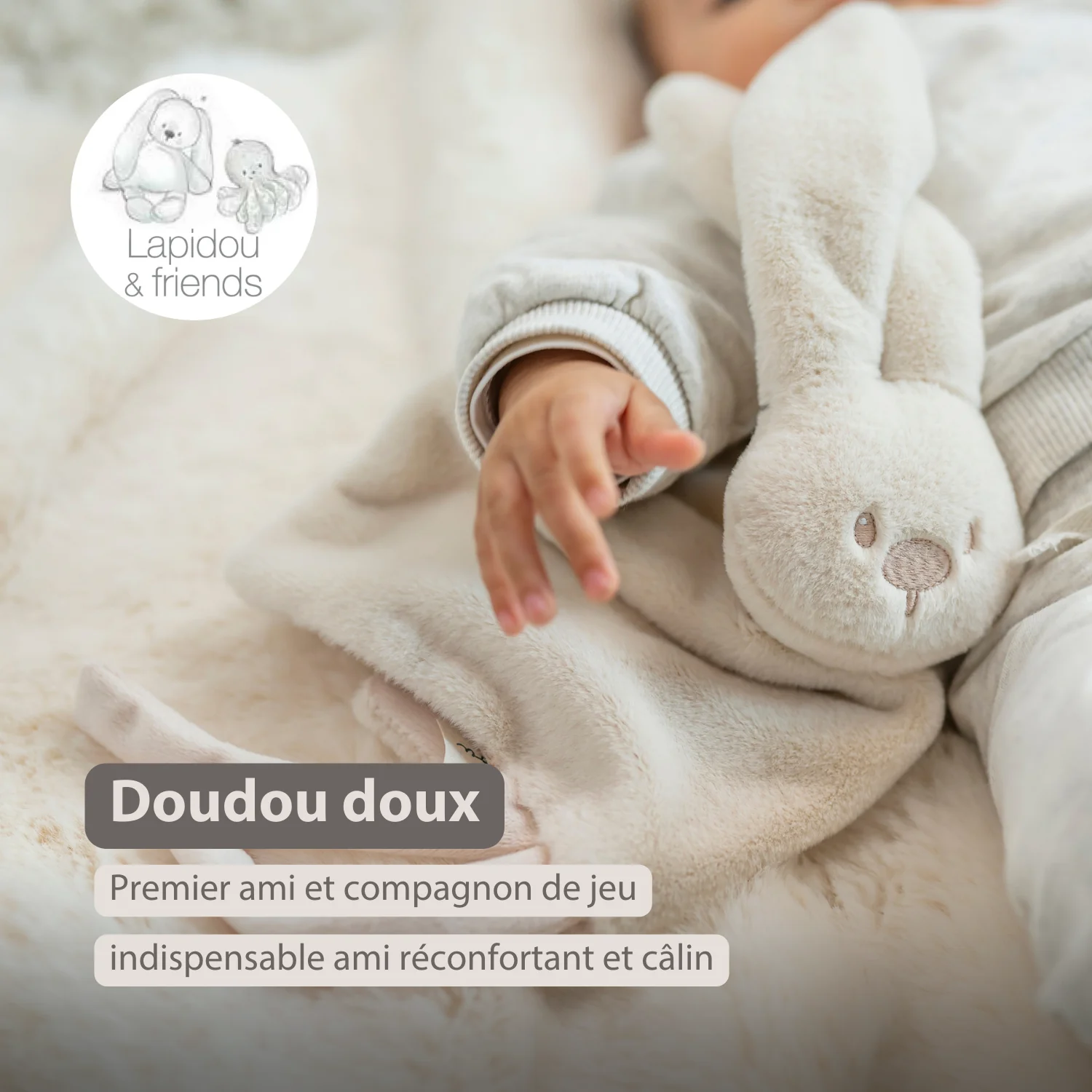 Lapidou Baby Comforter - 27 x 27 cm - Doudou Rabbit - Sand - Image 16