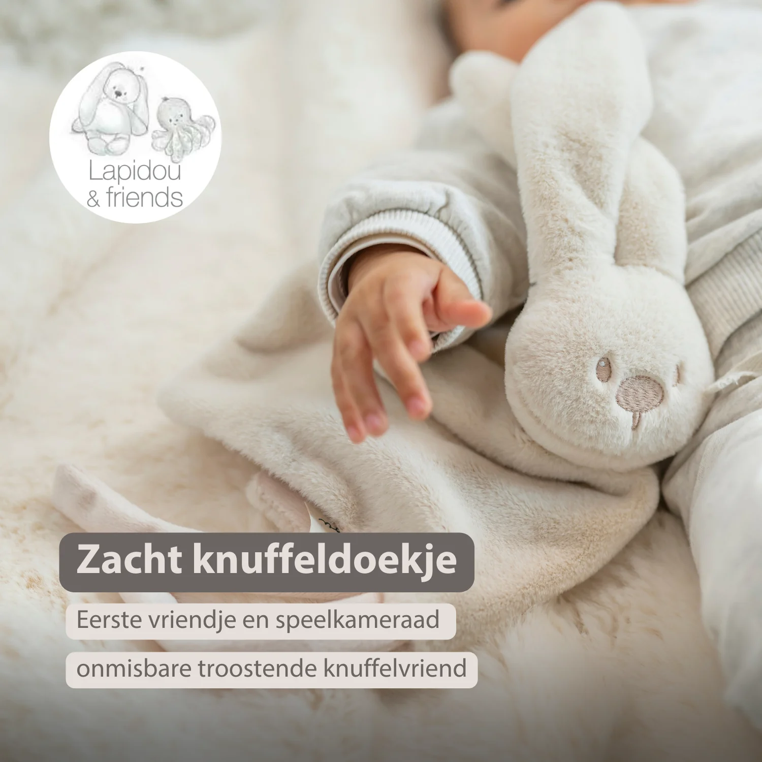Lapidou Baby Comforter - 27 x 27 cm - Doudou Rabbit - Sand - Image 23