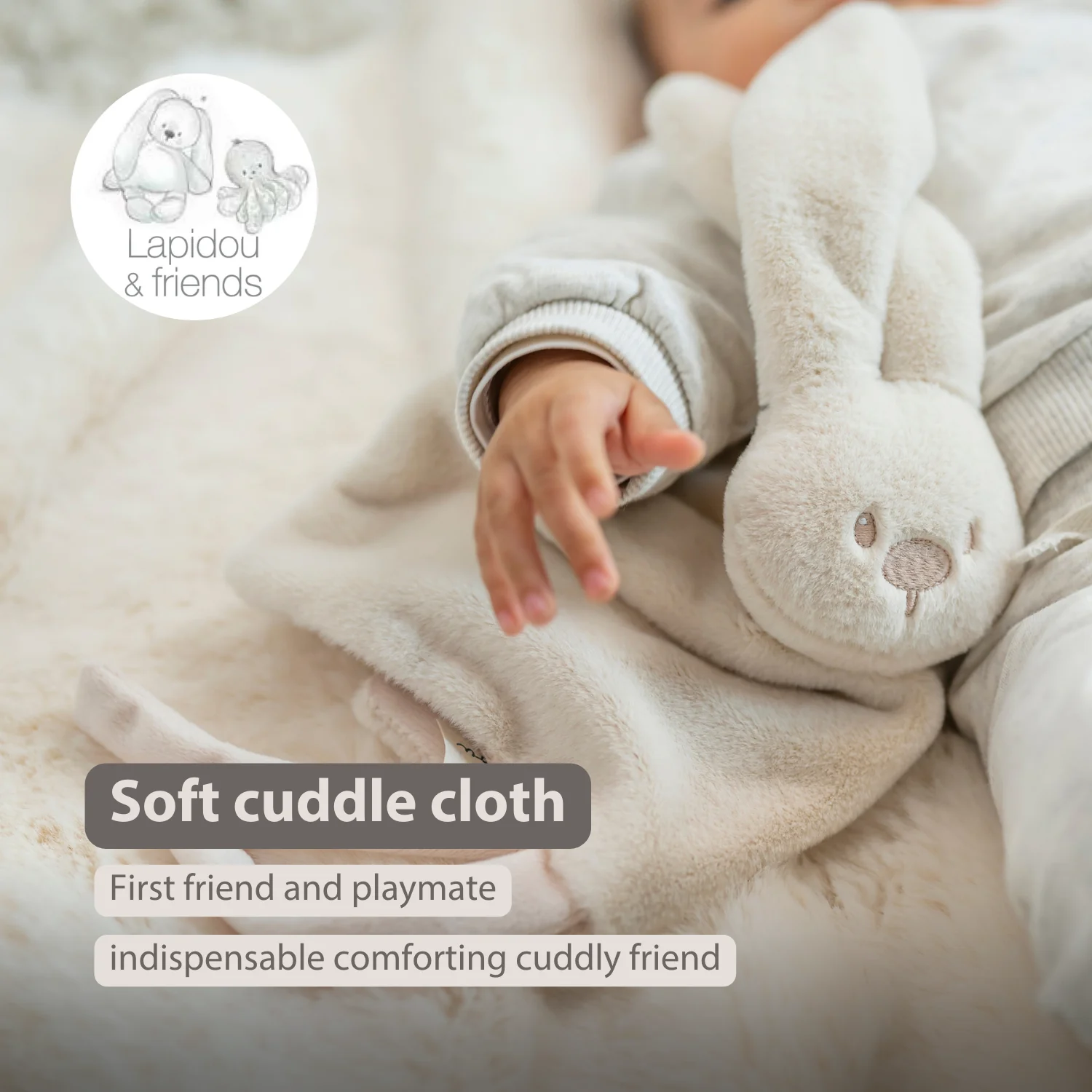Lapidou Baby Comforter - 27 x 27 cm - Doudou Rabbit - Sand - Image 30