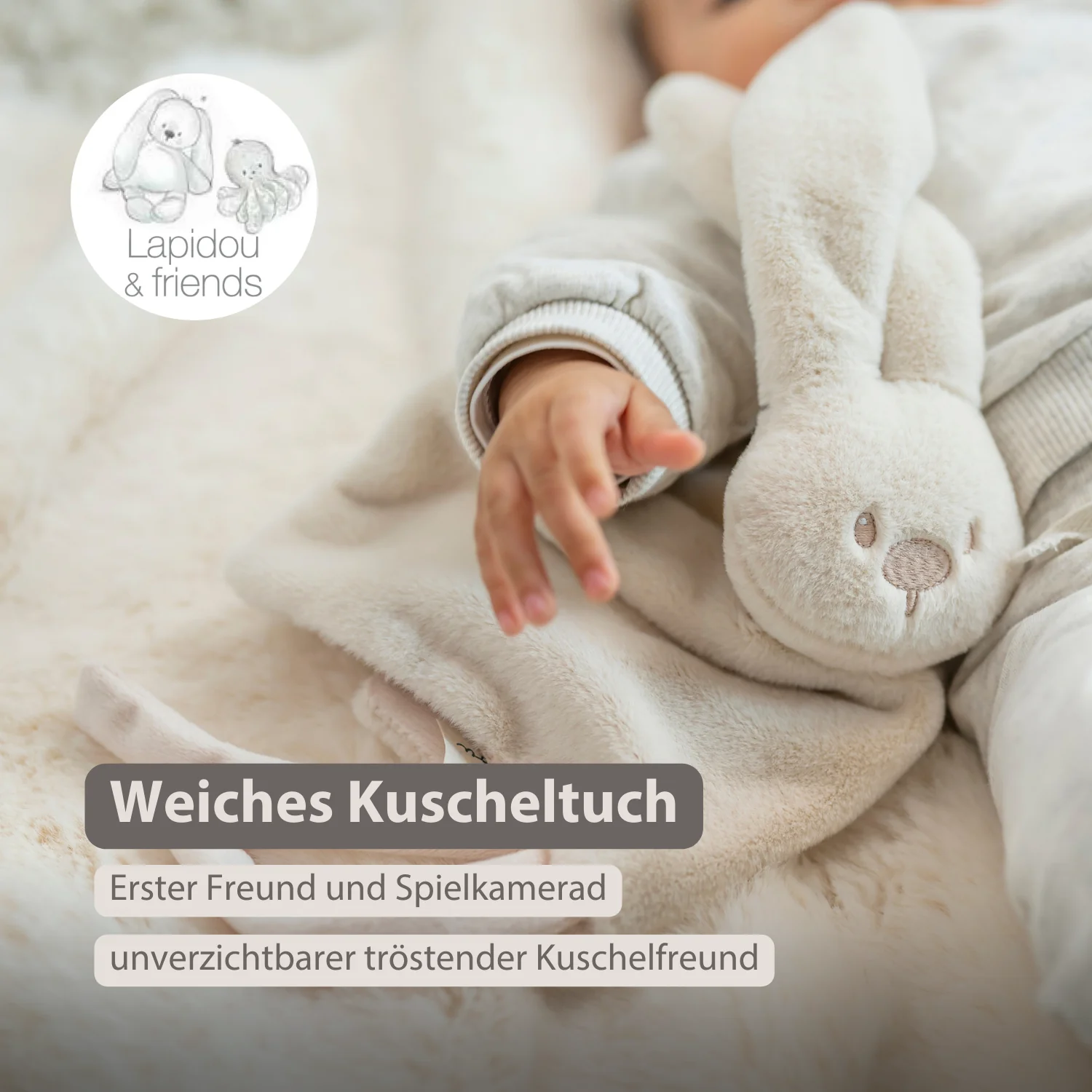 Lapidou Baby Comforter - 27 x 27 cm - Doudou Rabbit - Sand - Image 9