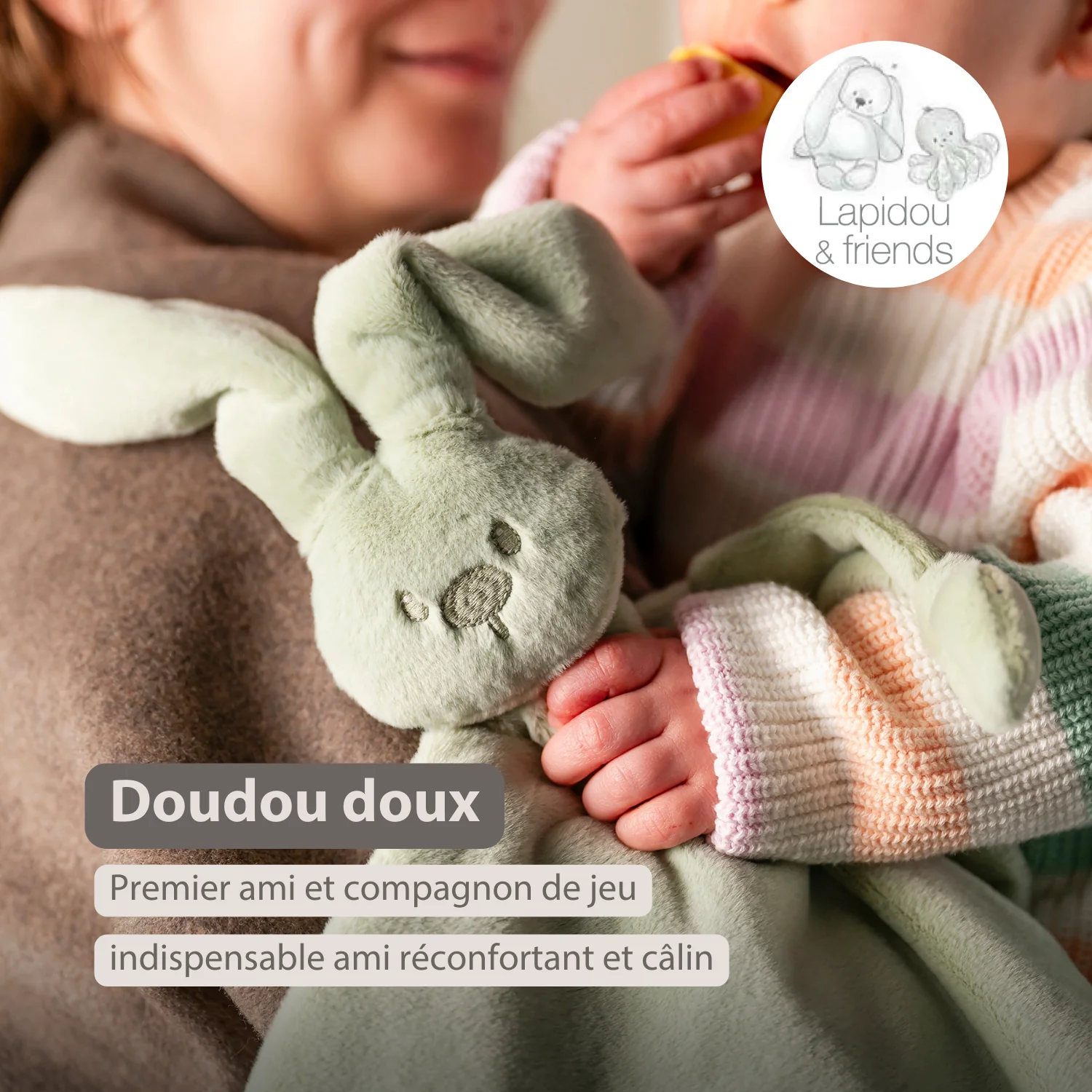 Lapidou Baby Comforter - 65 x 40 cm - Doudou Rabbit - Linden Green - Image 16