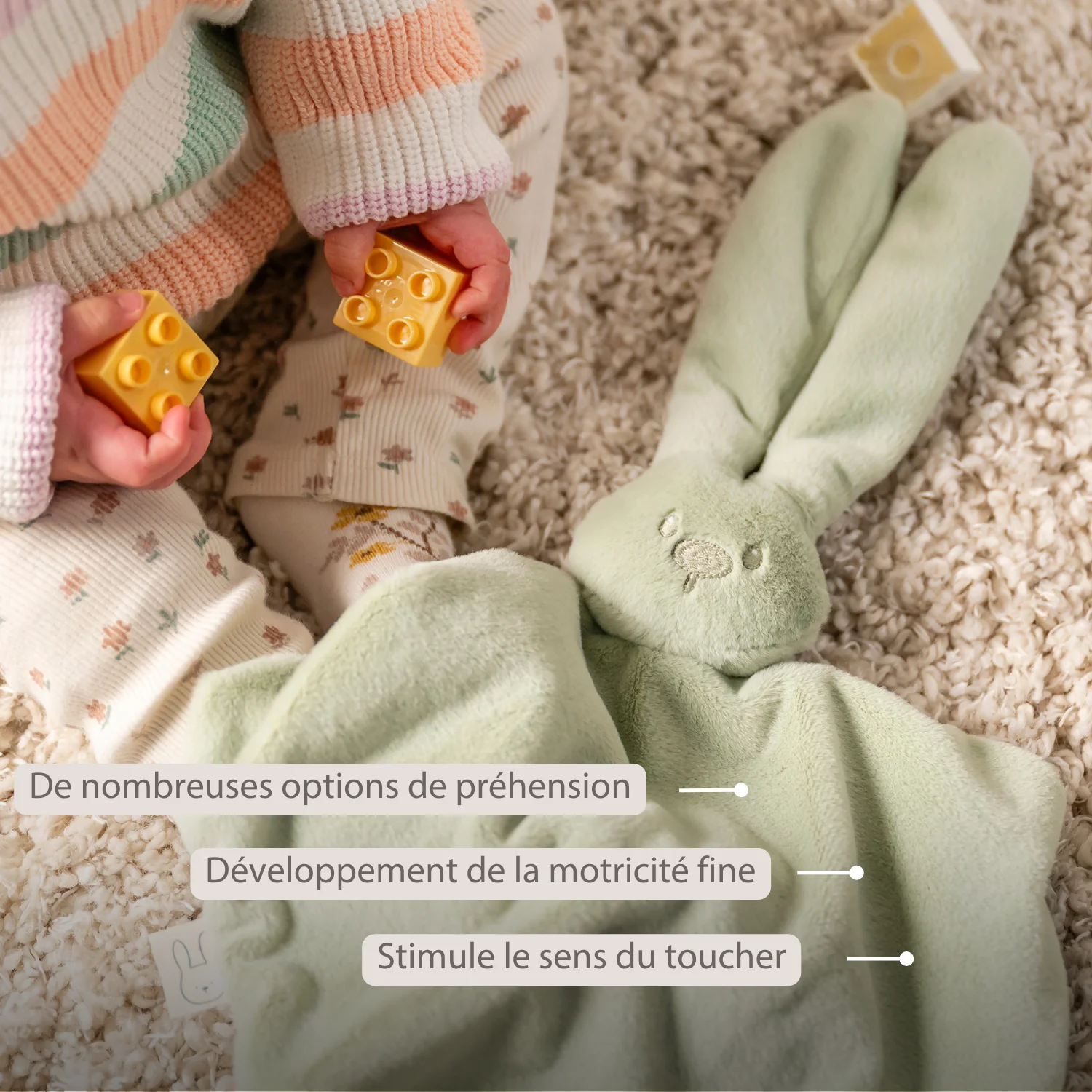 Lapidou Baby Comforter - 65 x 40 cm - Doudou Rabbit - Linden Green - Image 17