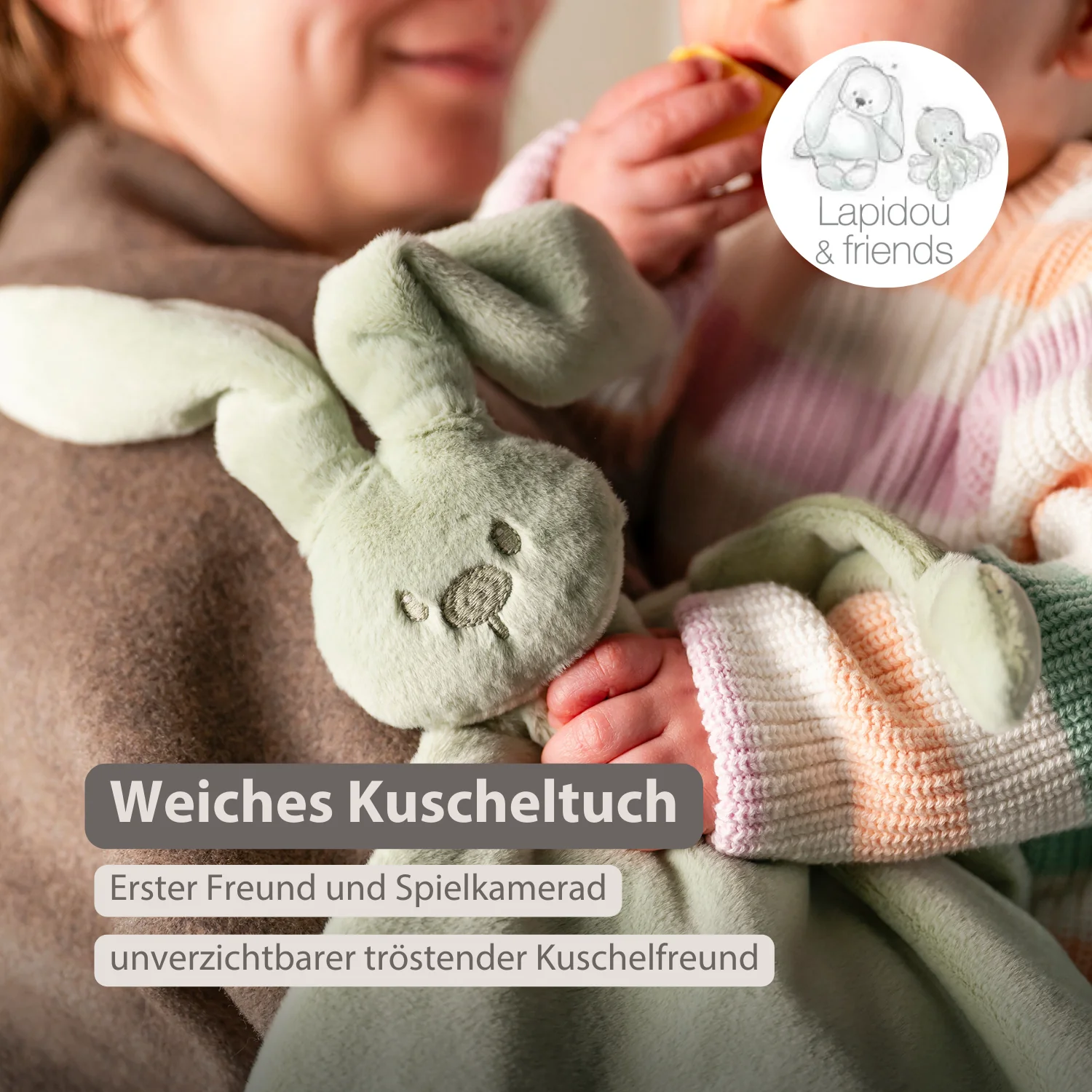 Lapidou Baby Comforter - 65 x 40 cm - Doudou Rabbit - Linden Green - Image 9
