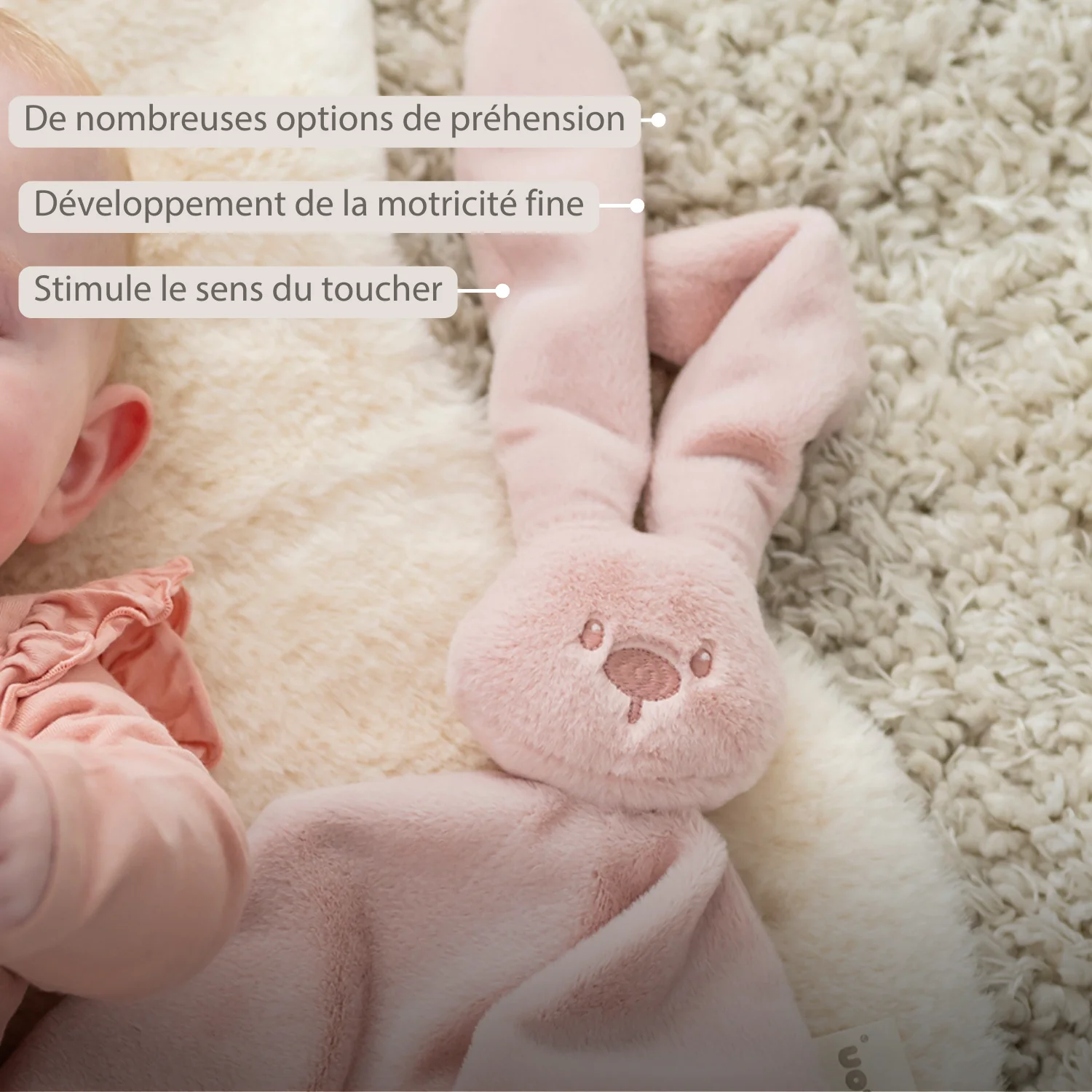 Lapidou Baby Comforter - 65 x 40 cm - Doudou Rabbit - Powder Pink - Image 13