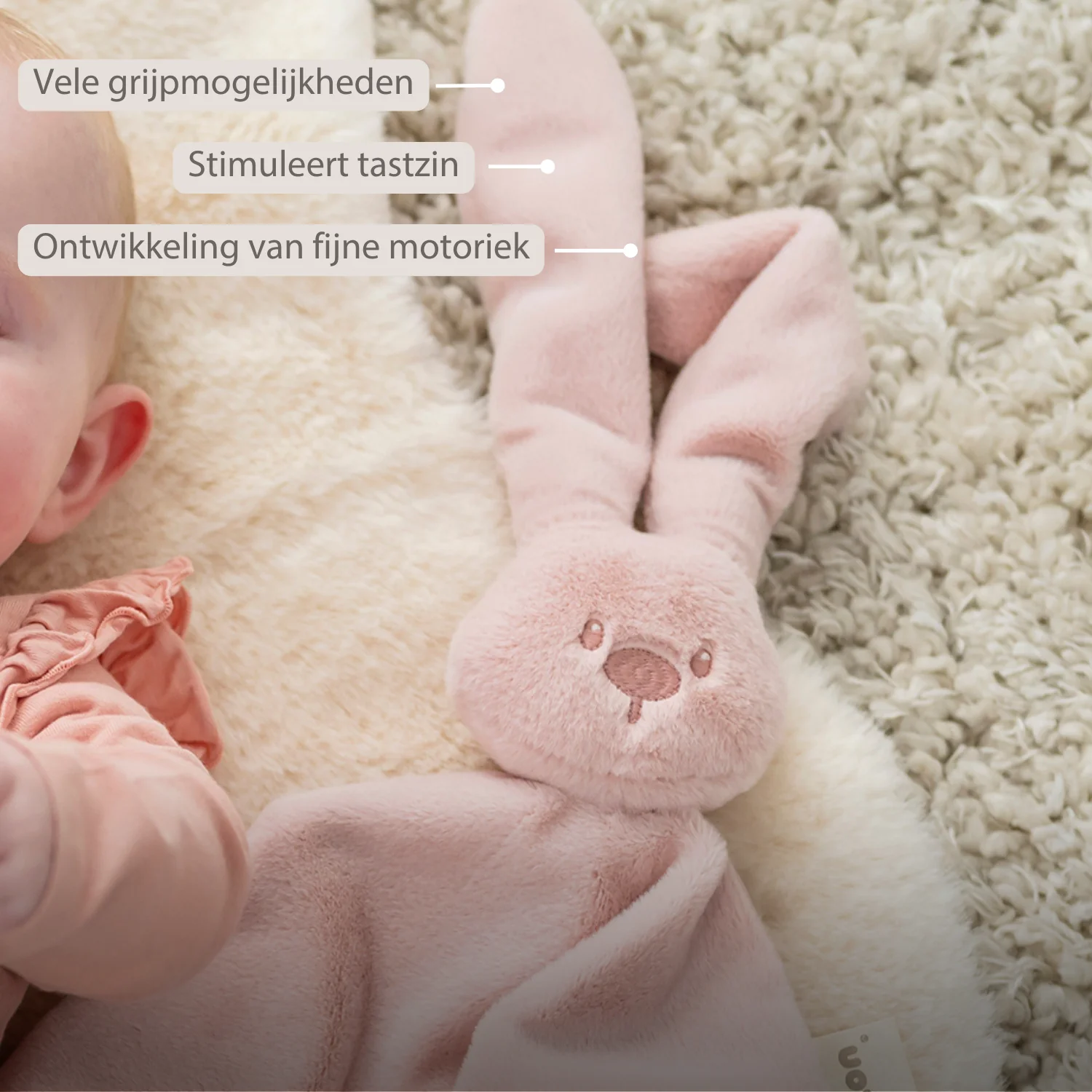 Lapidou Baby Comforter - 65 x 40 cm - Doudou Rabbit - Powder Pink - Image 18