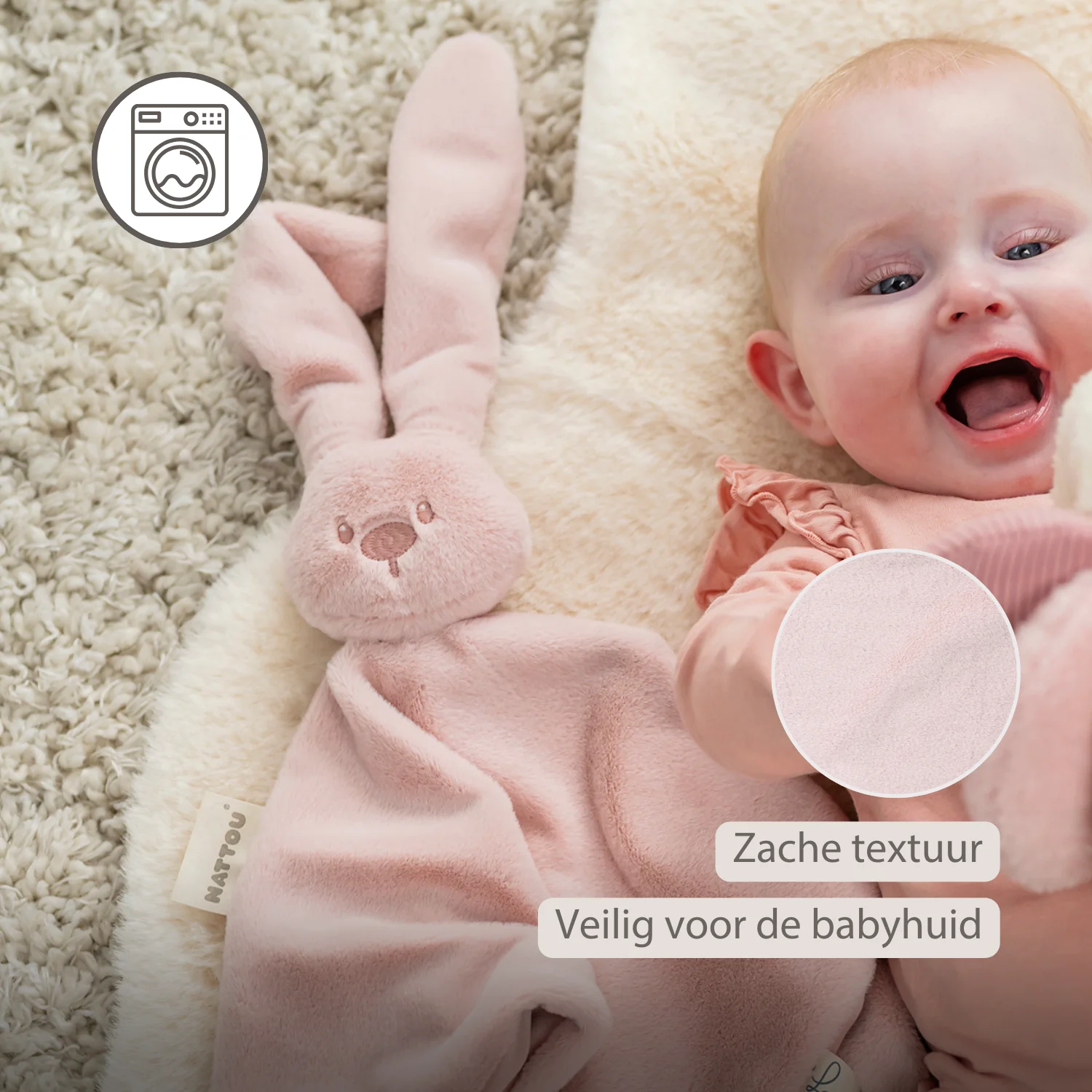 Lapidou Baby Comforter - 65 x 40 cm - Doudou Rabbit - Powder Pink - Image 19