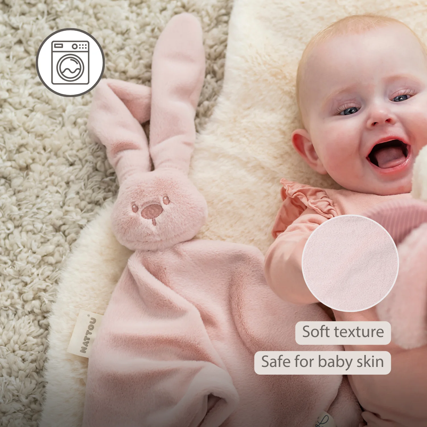Lapidou Baby Comforter - 65 x 40 cm - Doudou Rabbit - Powder Pink - Image 24