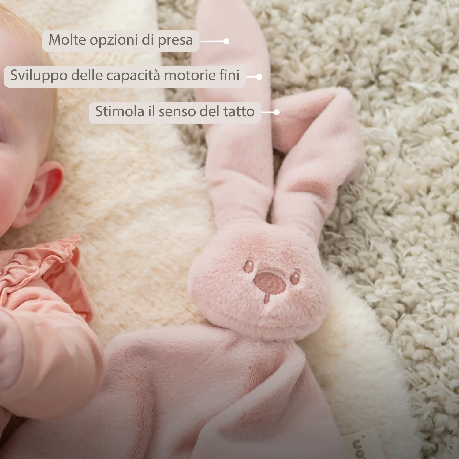 Lapidou Baby Comforter - 65 x 40 cm - Doudou Rabbit - Powder Pink - Image 3