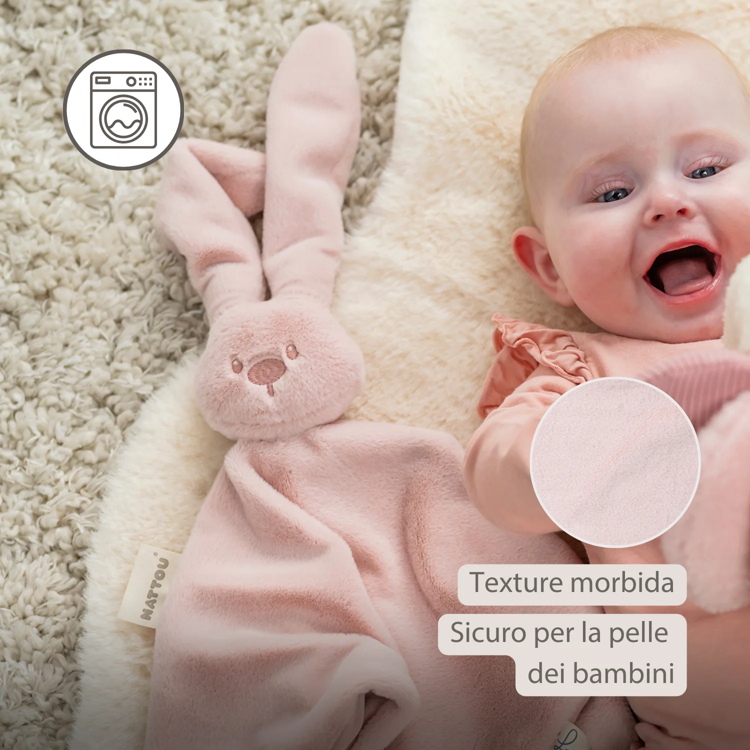 Lapidou Baby Comforter - 65 x 40 cm - Doudou Rabbit - Powder Pink - Image 4