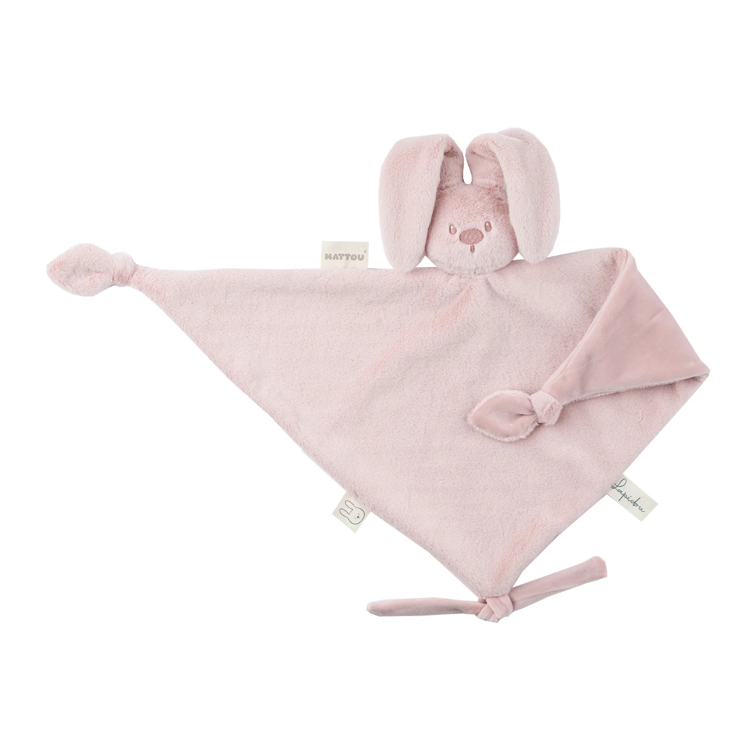Lapidou Baby Comforter - 65 x 40 cm - Doudou Rabbit - Powder Pink - Image 6