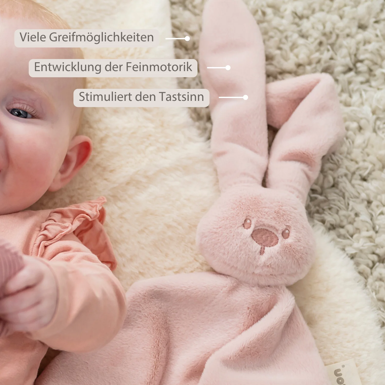 Lapidou Baby Comforter - 65 x 40 cm - Doudou Rabbit - Powder Pink - Image 8
